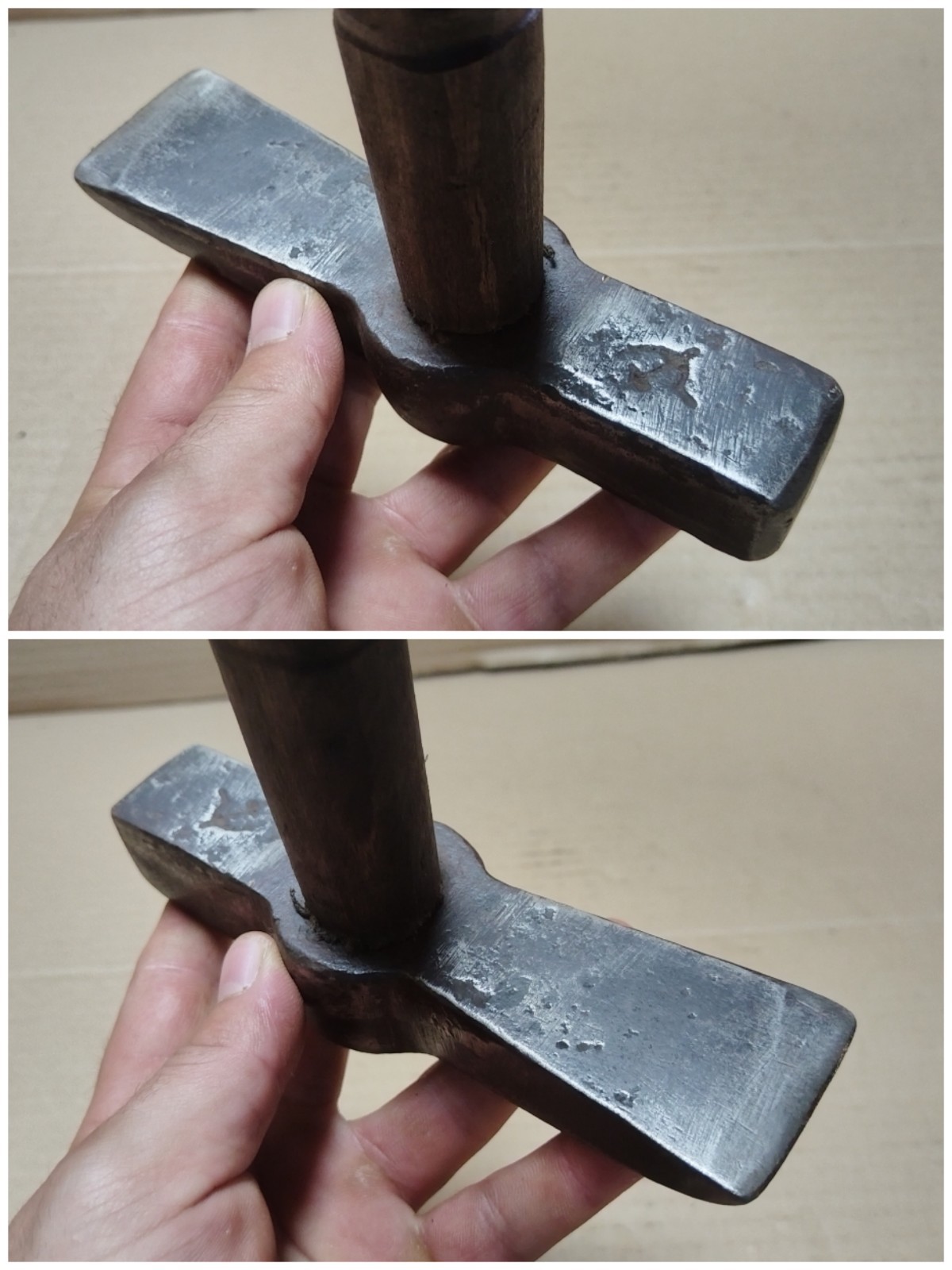 VINTAGE ANTIQUE HAND FORGED SOVIET MASONRY HAMMER WITH HAMMER AND SICKLE PRINT