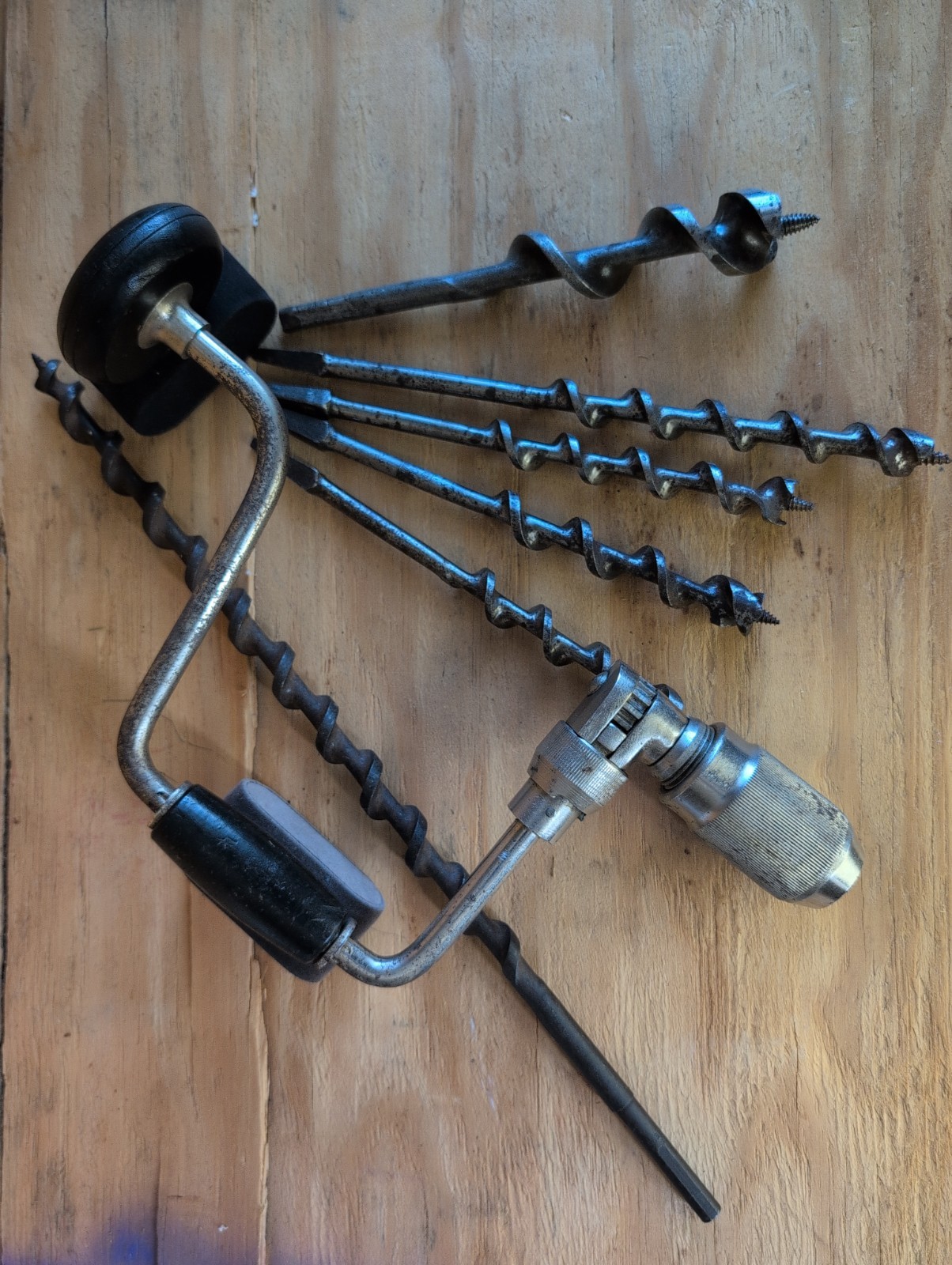 Vintage Sears Bit Brace Drill Lot w 6 Auger Bits – Greenlee Irwin Snell User Set