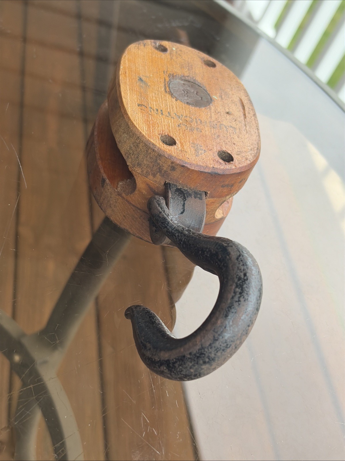 Western Block Co Anvil Brand Wood Pulley #4 Self Lubricating Antique Barn