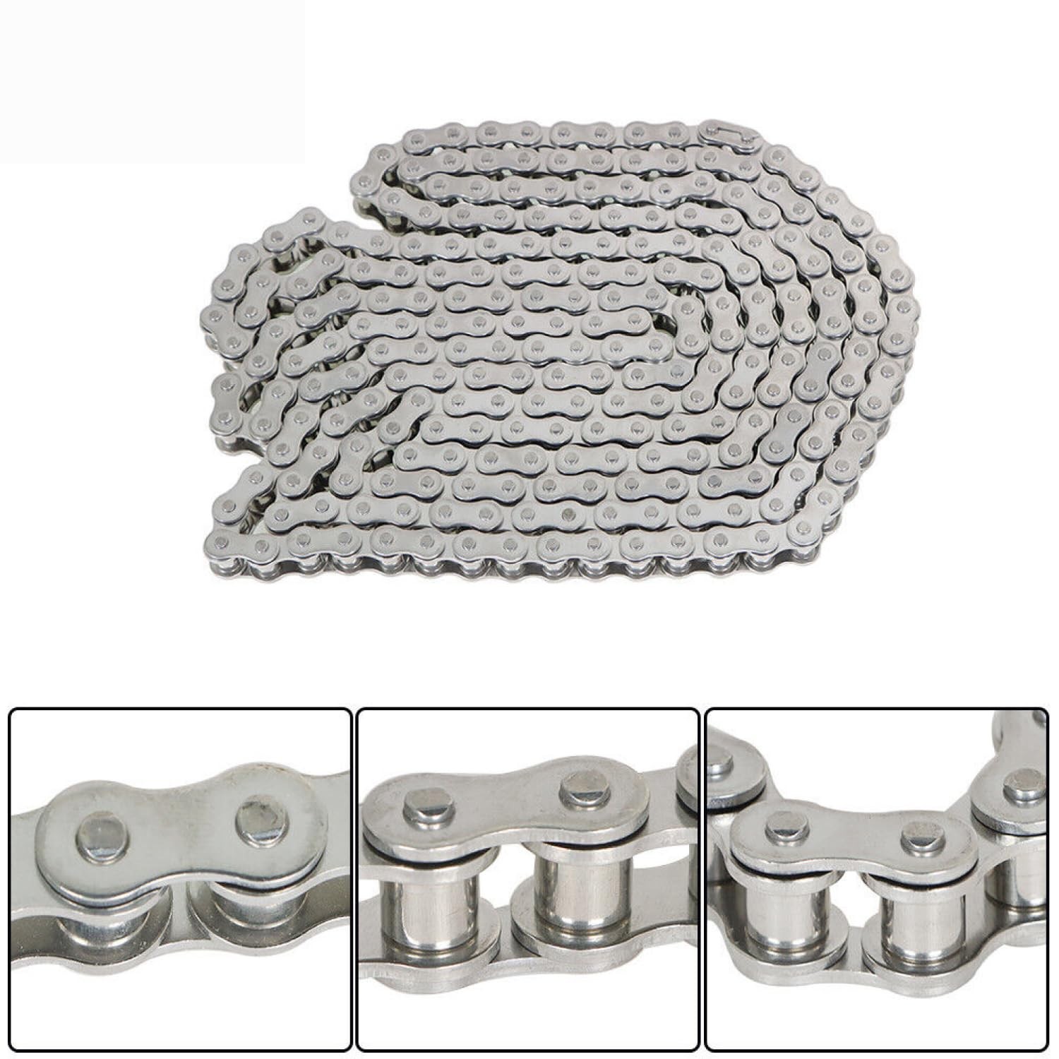 ANSI #40SS 08A Stainless Steel Roller Chain 10 Feet, ANSI40, Silver
