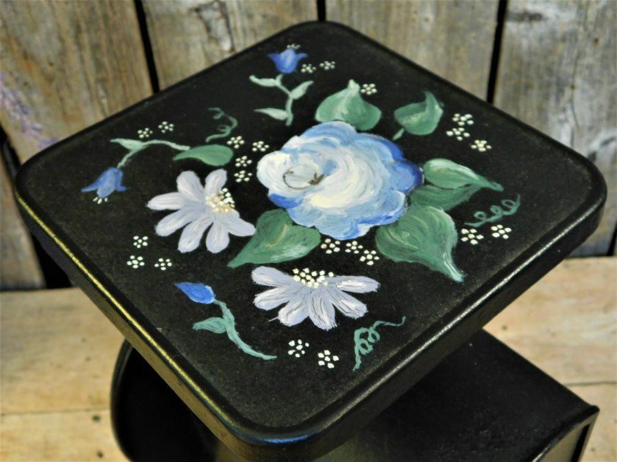 Antique Primitive Kitchen Scale Hand Painted Folk Art Blue Flowers