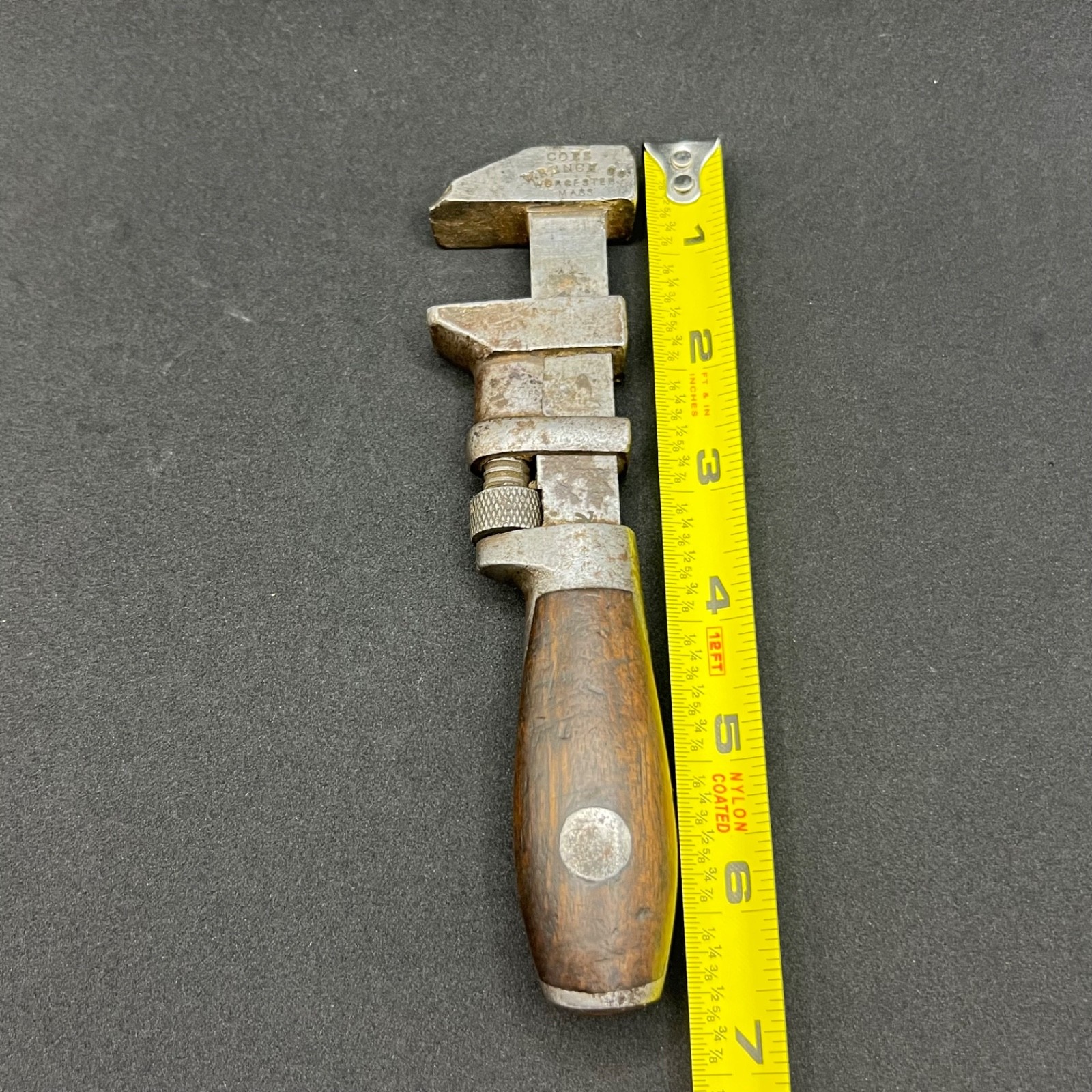 Coes Wrench Co Vintage 1901 Steel Wood Knife Handle 6 1/2 Inch Adjustable Monkey