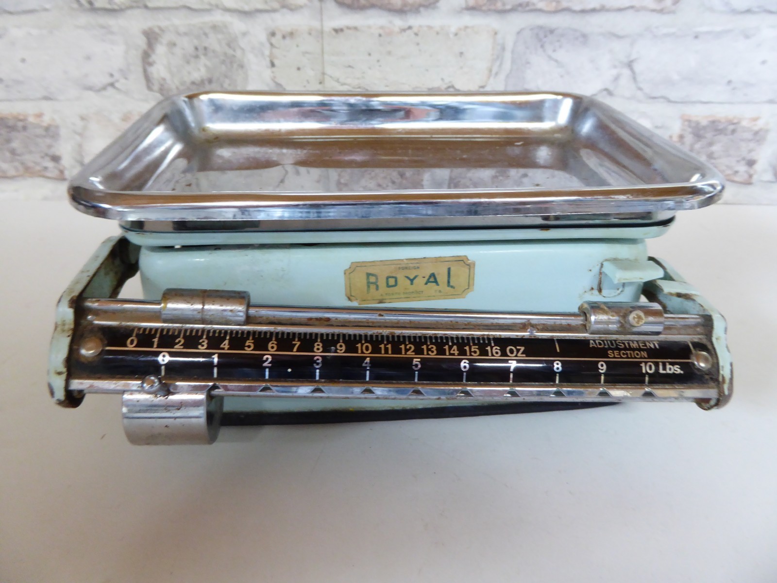 Vintage Royal Tower Pale Blue Enamel / Chrome Beam Kitchen Scales
