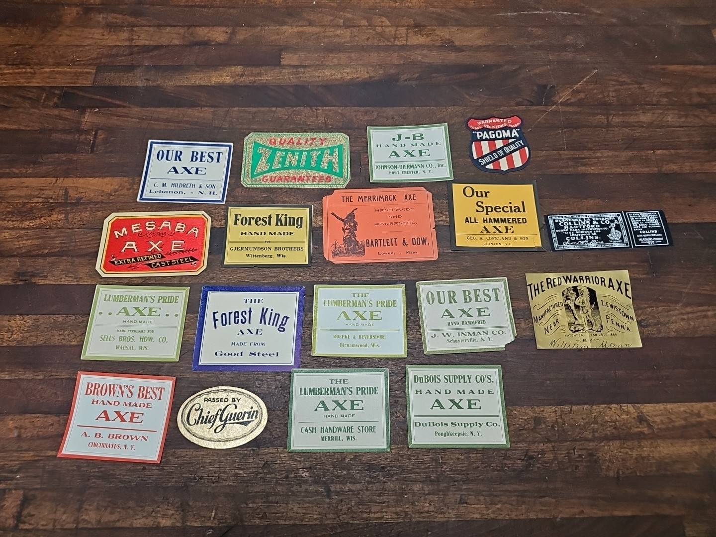 G37- Collection of vintage axe head labels (18)
