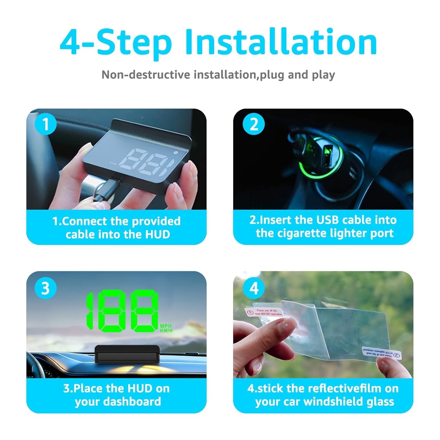 Heads up Display for Cars,Car HUD,Head up Display for Car,Digital GPS ,USB Ca…