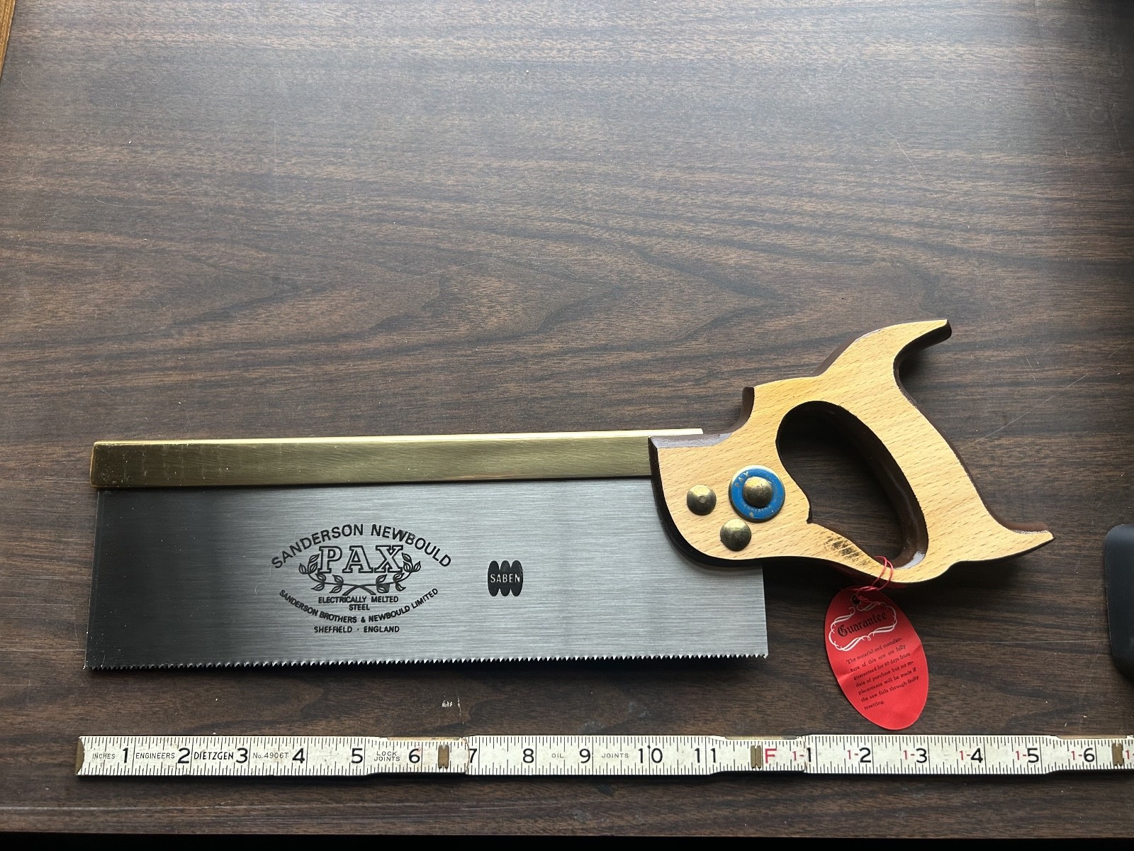 Vintage Sanderson Newbould Pax 12″ Brass Back Saw Sheffield England MINT N.O.S
