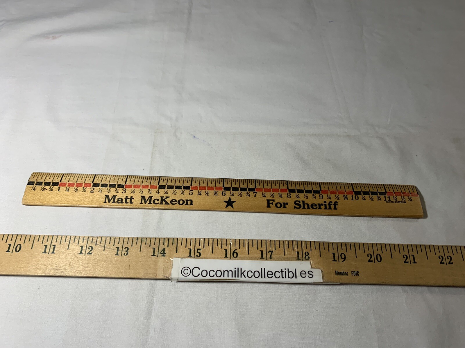 Vintag 1970’s 12″ Wooden Ruler Matt McKeon For Sheriff Seneca County Waterloo NY