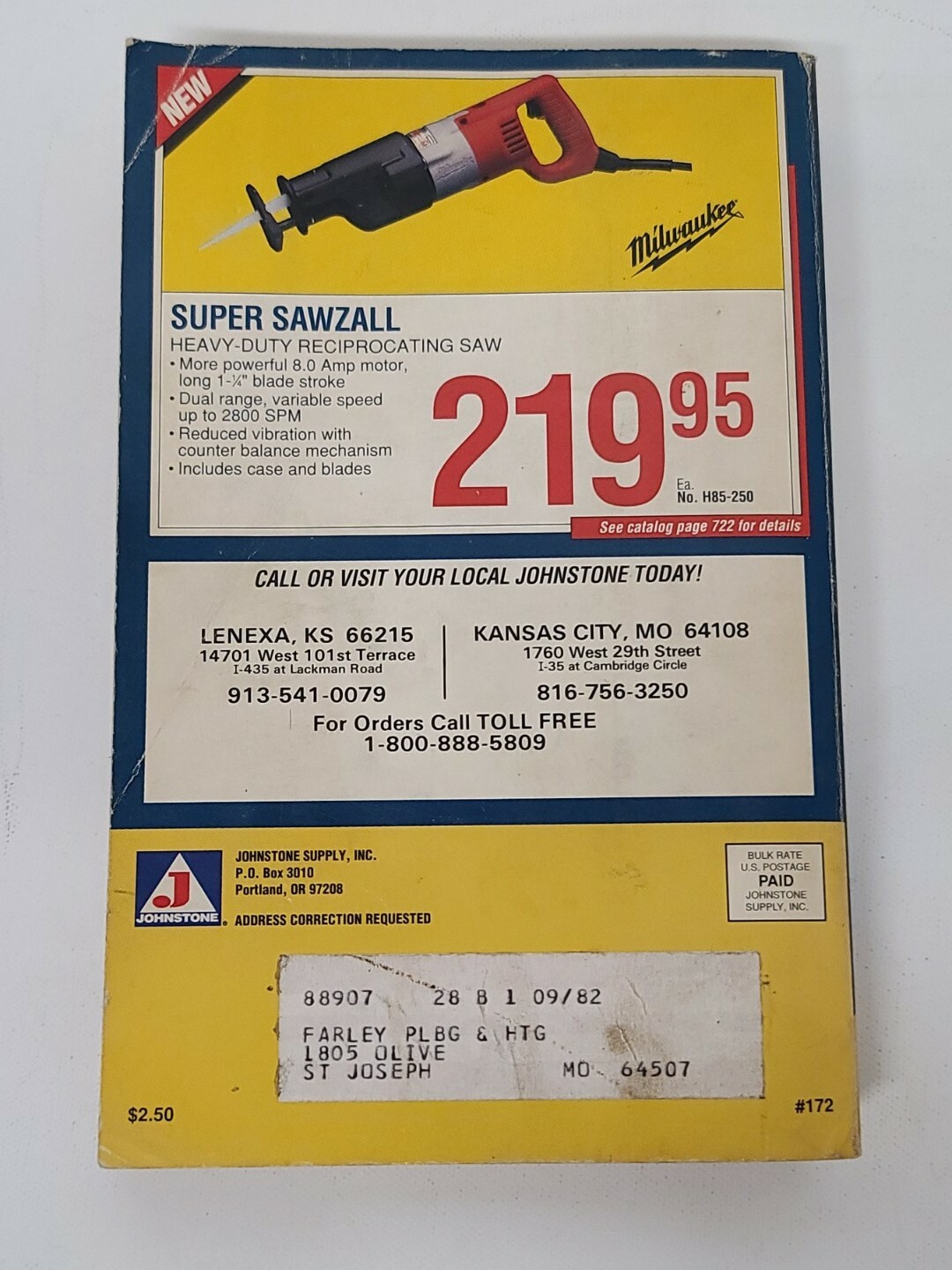 Johnstone Supply Vtg 90s Wholesale Price Book Catalog # 172 Winter 1992 Service
