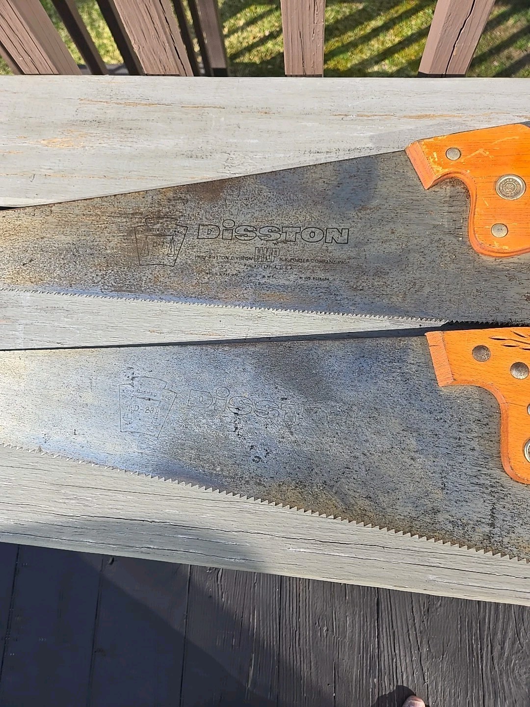 LQQK-2 Disston Hand Saws-Top Pic .8 Tpi.Lower one 5 Tpi- Both-Disston Medallions