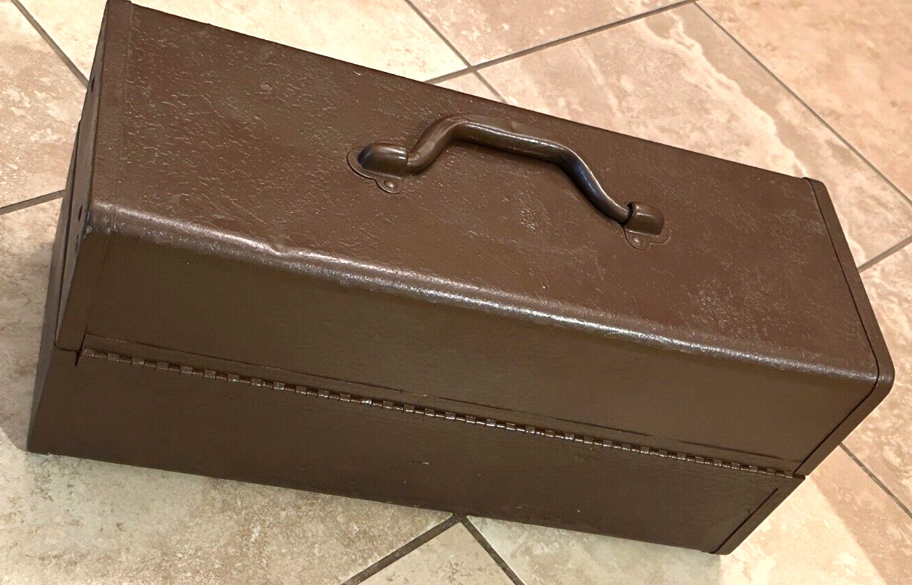 🇺🇸 Vintage Kennedy Kits 2-Tier Brown Metal Tackle Tool Box Latch Fishing Fish