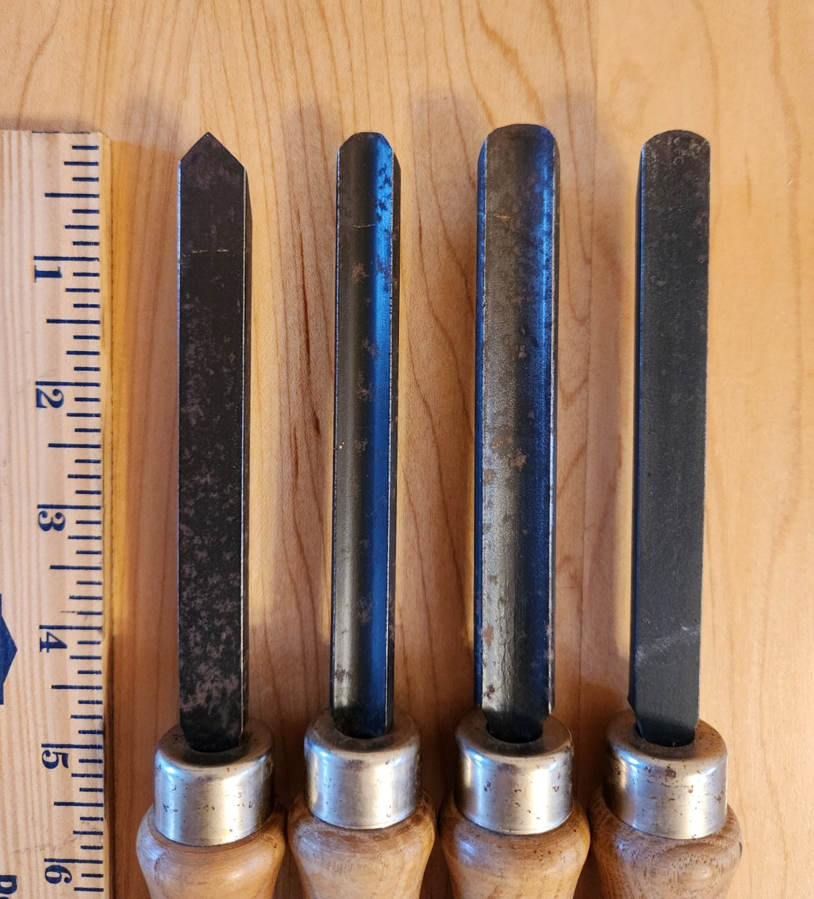 Lot of 4 High Speed Steel Lathe Tools Chisels Delt/Rockwell ? 15″ Long Used USA