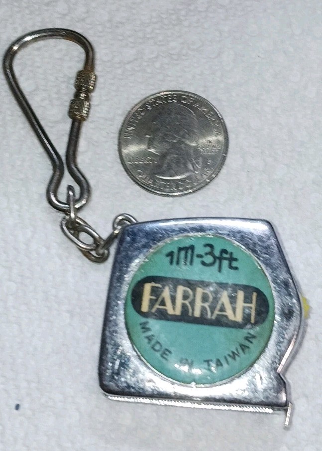 Vintage Farrah Keychain Tape Measure 1m 3ft Metal w/ Screw Lock Carabiner Works