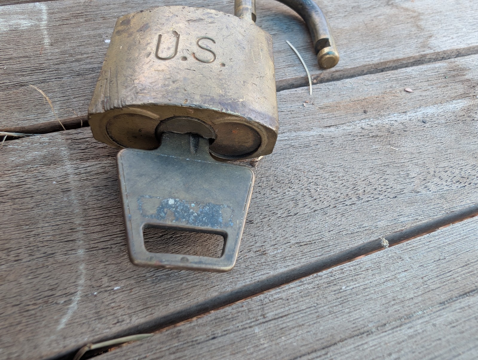 Vintage American Lock Co. Brass Padlock U.S. Military Government w/ Key