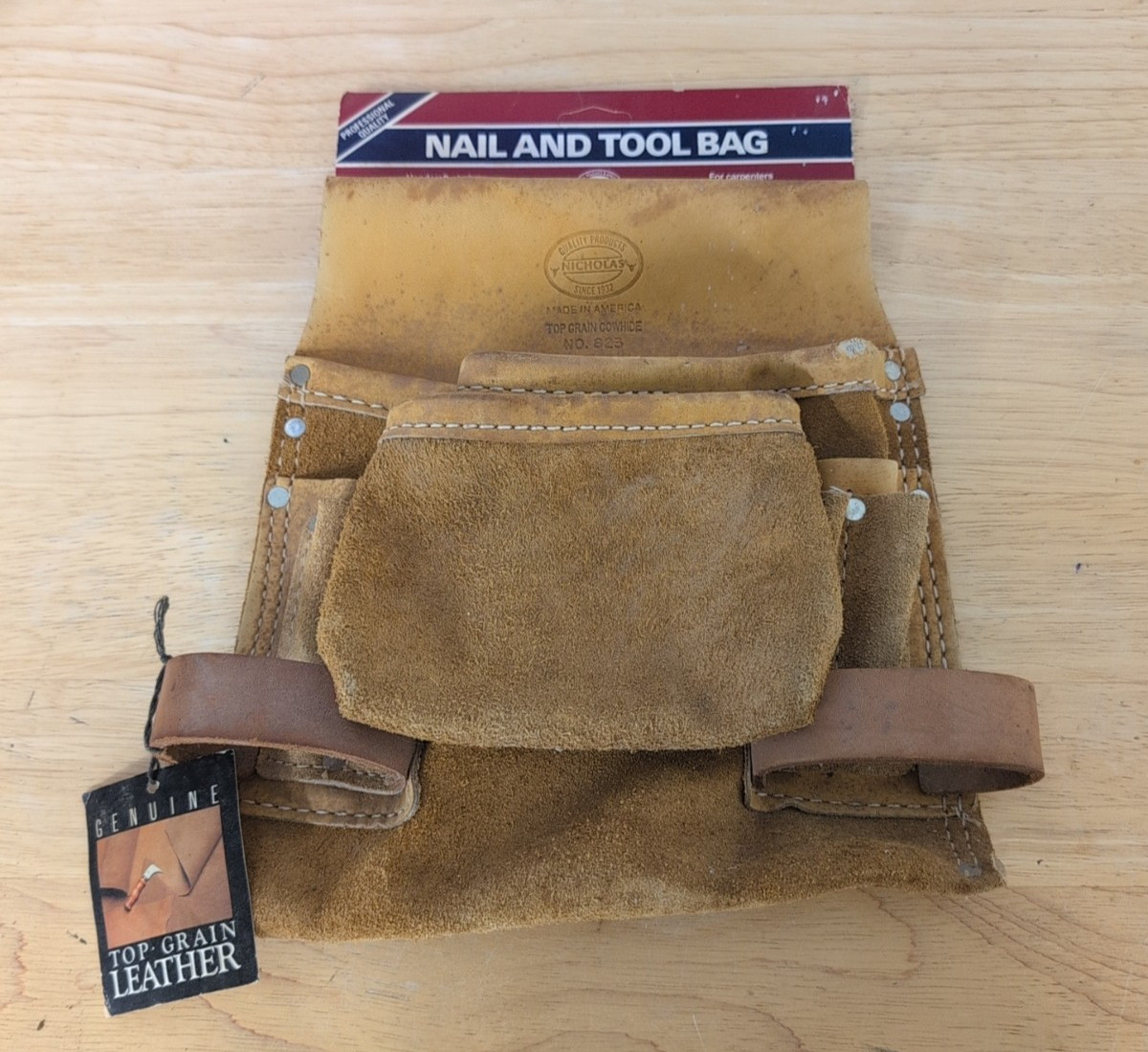 NICHOLAS No. 823 Leather Nail & Tool Bag for Tool Belt 10″ x 11″