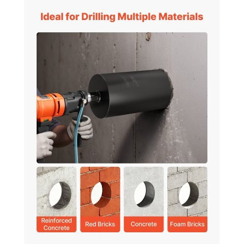 Core Drill Bit, 8 inch Diameter, 14 inch Drilling Depth, 1-1/4 in-7 Internal Thr