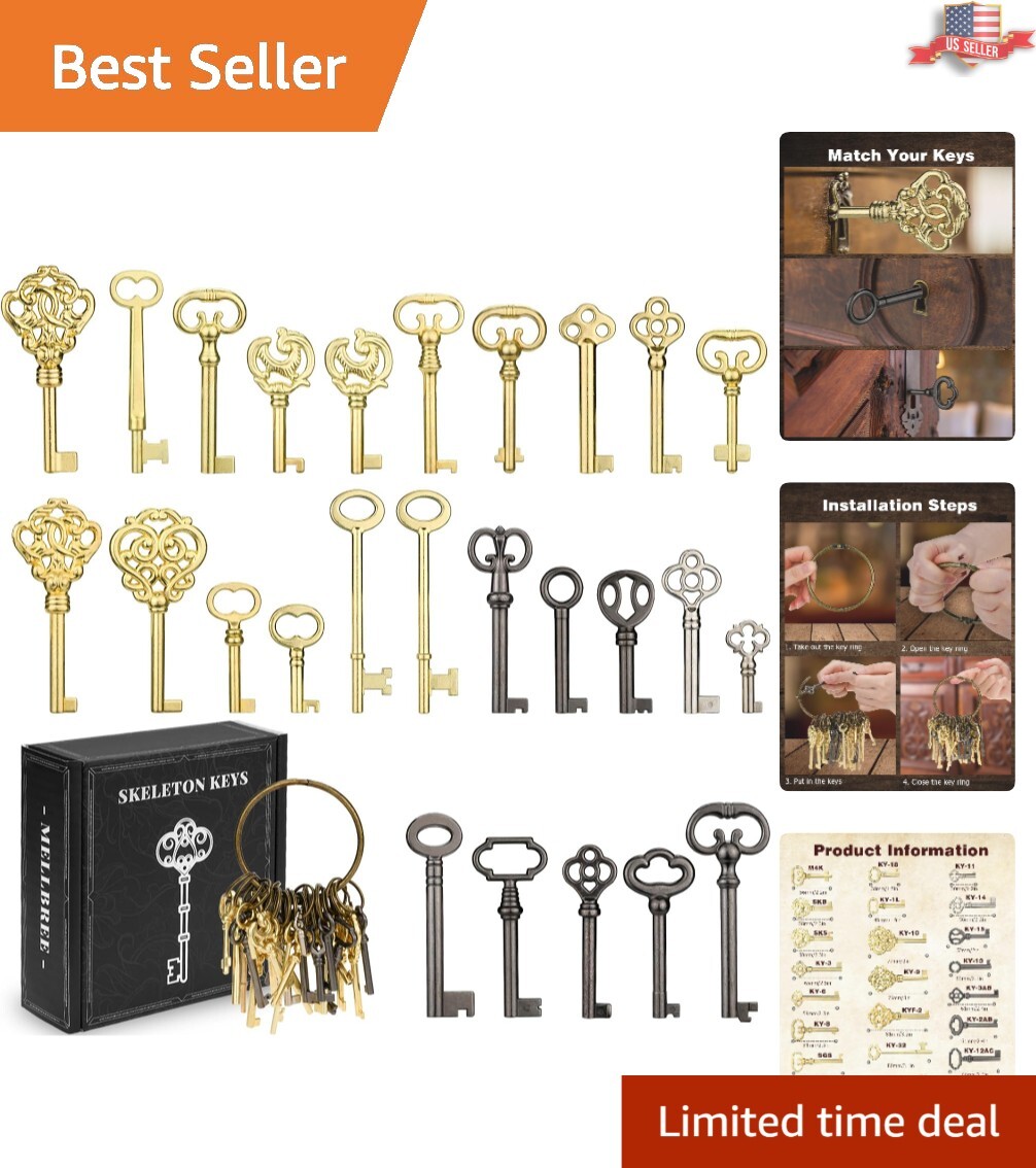 26-Key Skeleton Key Set for Antique Furniture – Universal Replacement Kit