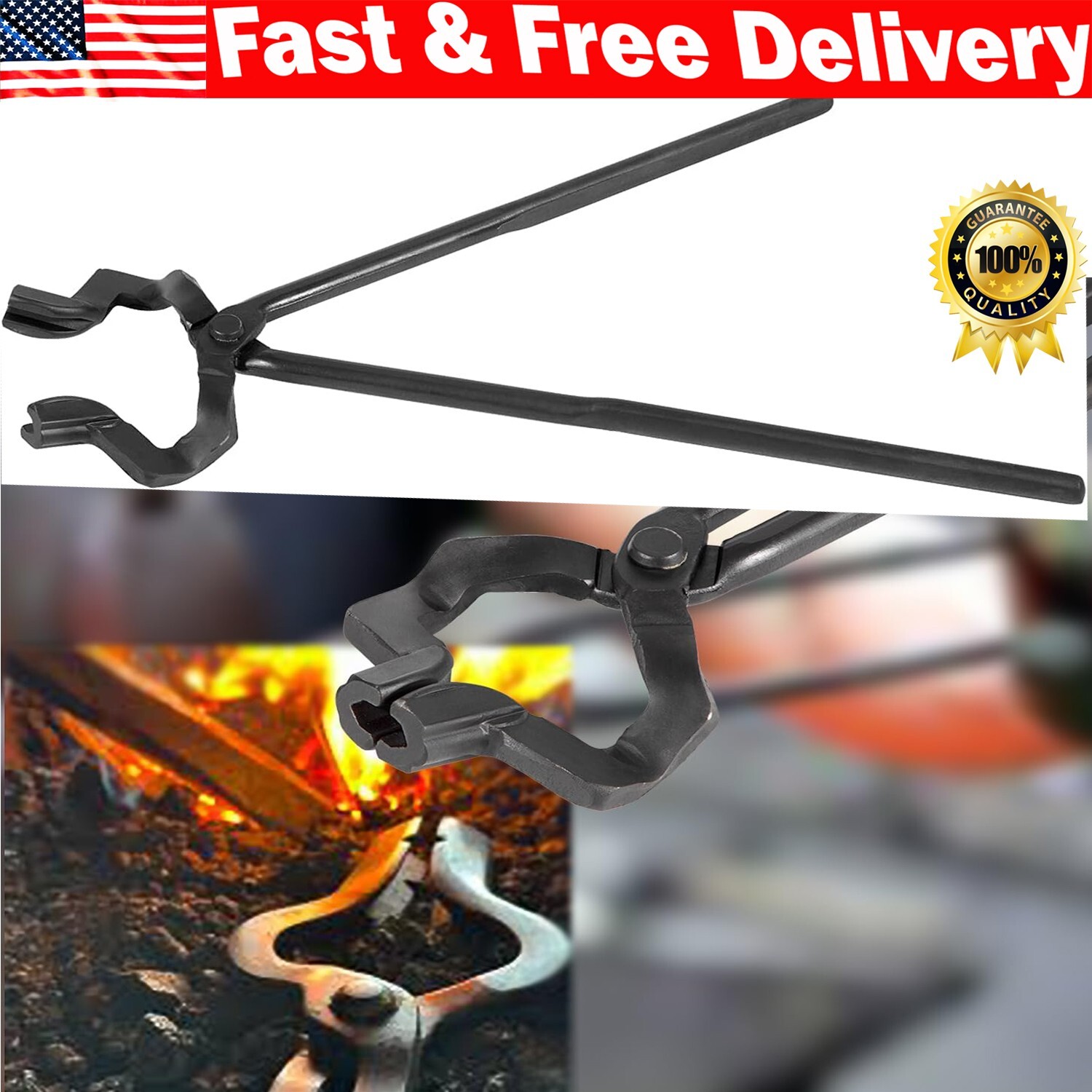 Knife Making Tongs Blacksmith Tongs 16″ V Bit Z Jaw Offset Tool Anvil Forge