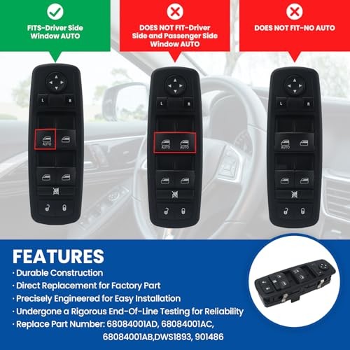 Master Power Window Switch Compatible with 2011-2016 Dodge Journey, 8+13 Pin