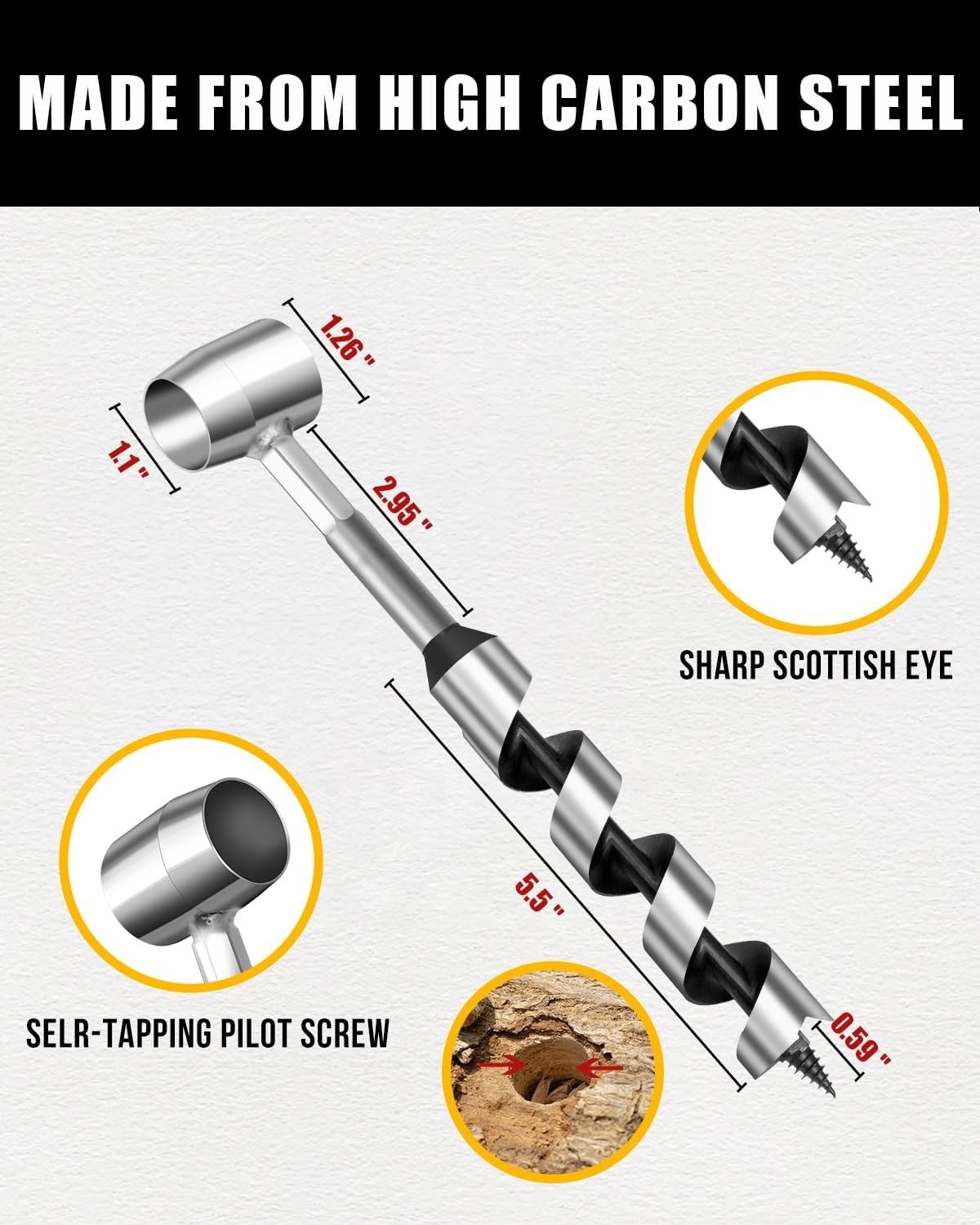 1 X 10 Upgrade Scotch Eye Wood Auger, Sharper Embedded Weld Hand Auger Wrench
