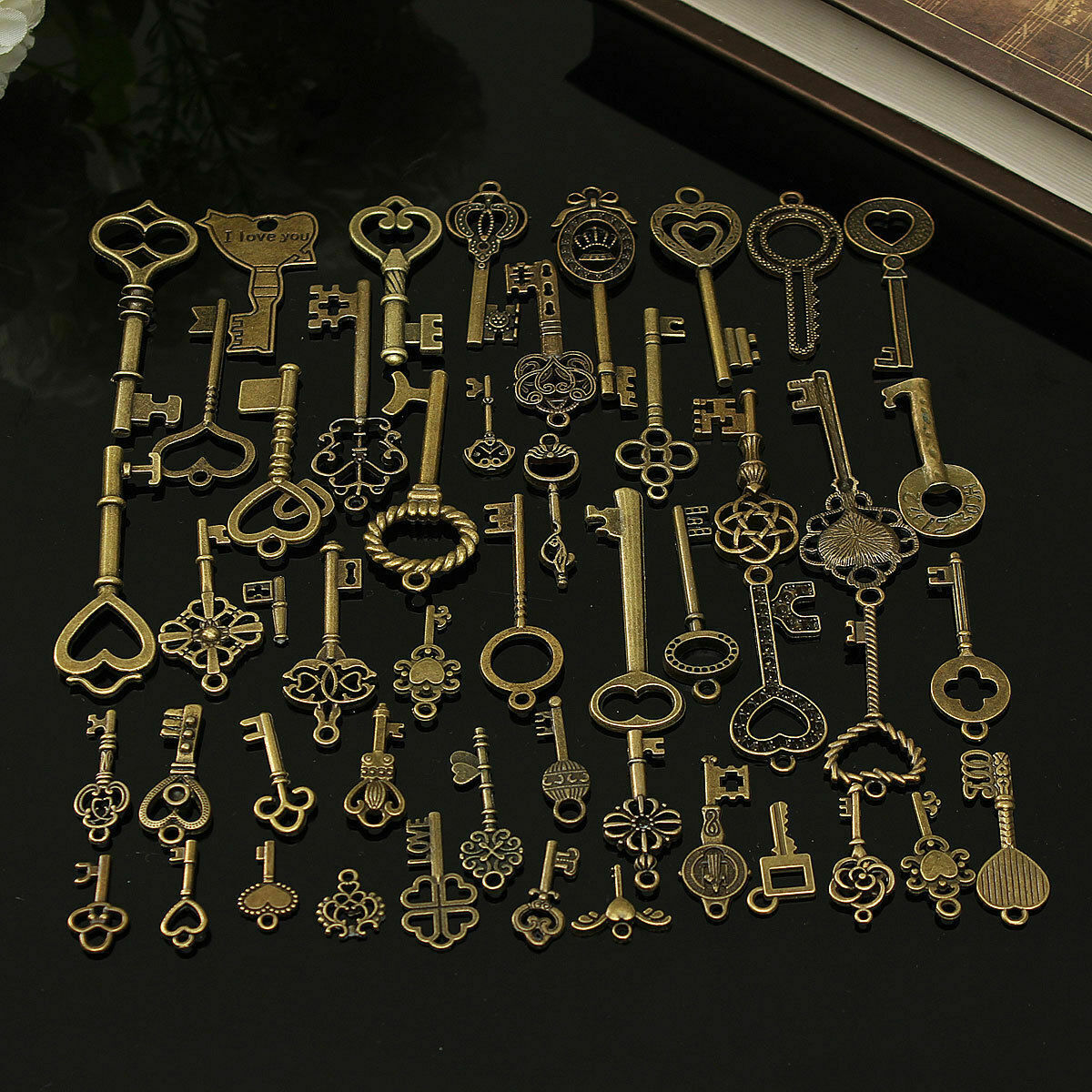 69 Pcs Set Antique Vintage Old Look Ornate Skeleton Key Fancy Heart Bow Decor US