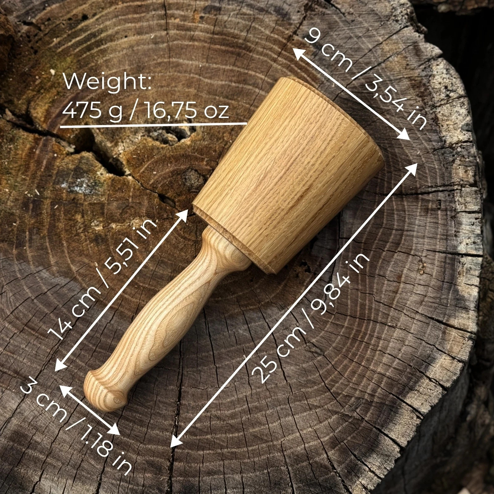 Wooden Mallet 8.27in Ash Wood Hammer for Chisels Carving Woodworking 2.95in Head