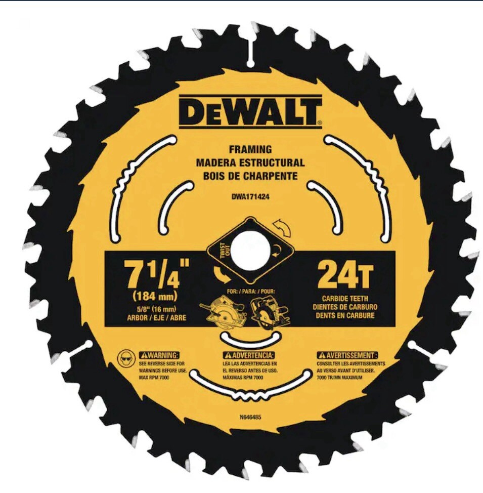 DEWALT 7-1/4-in 24-Tooth Rough Finish Tungsten Carbide-tipped Steel Circular Saw