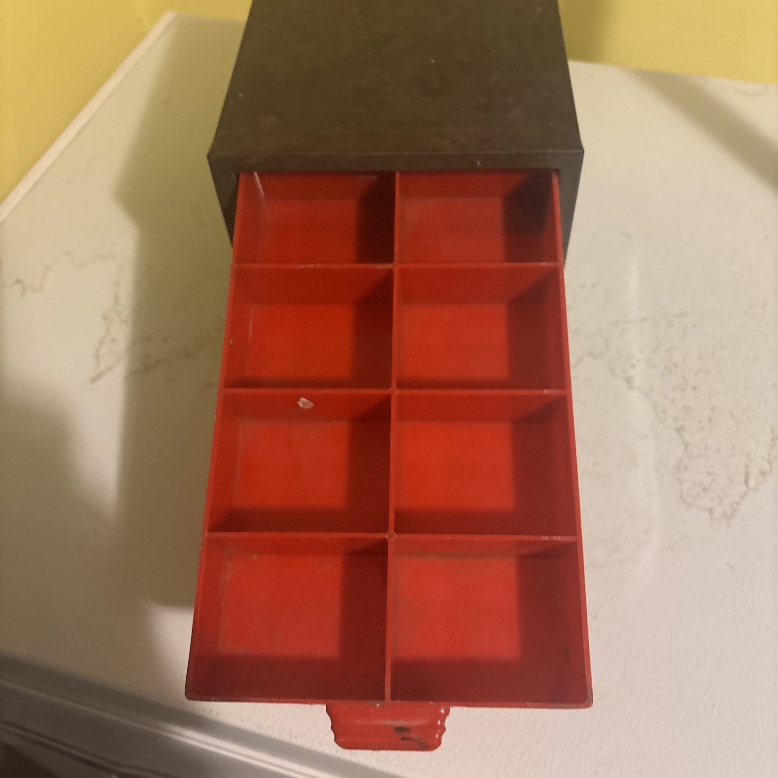 Vintage Dunlap Four Drawer Organizer Steel Cabinet Red Plastic Drawers