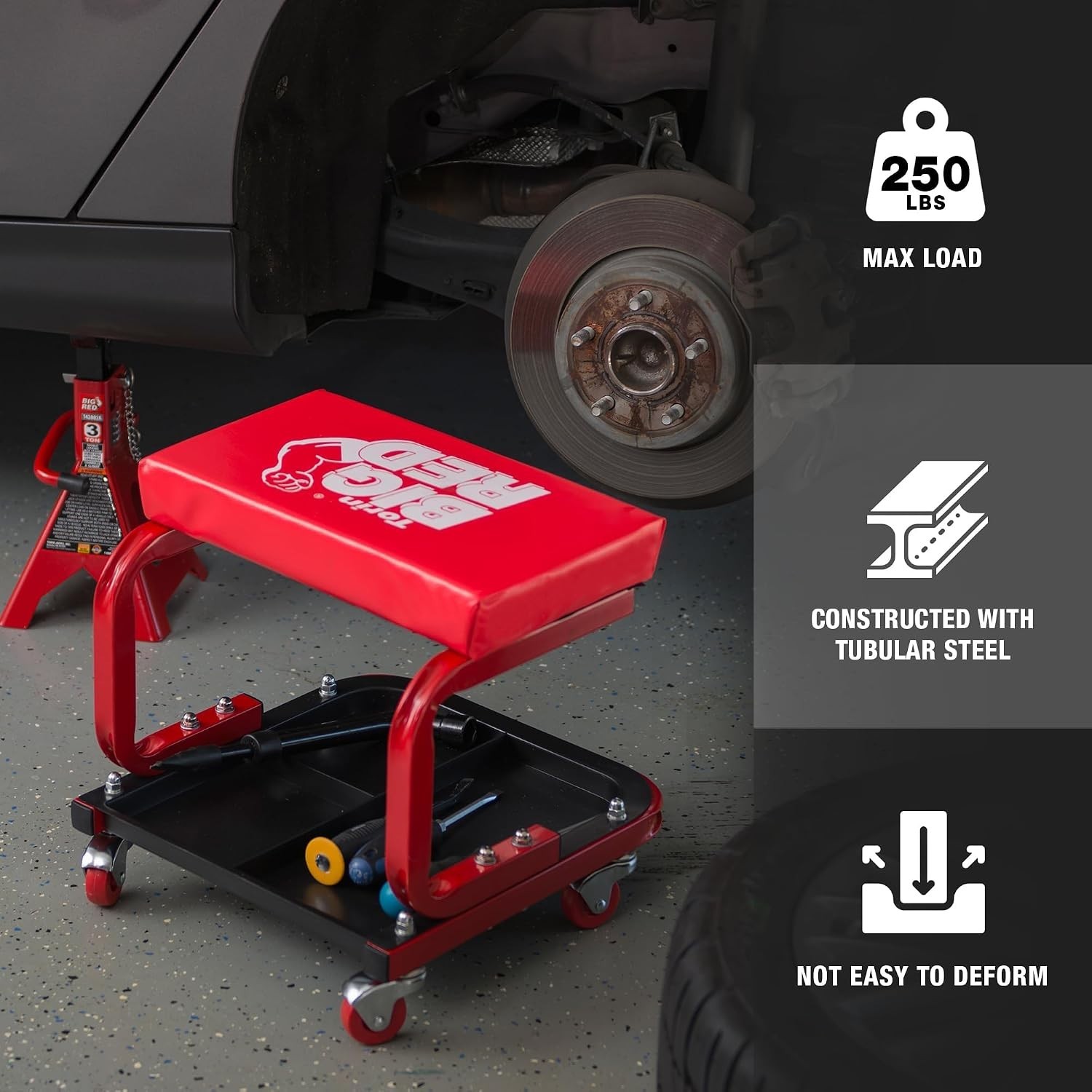 Rolling Mechanic Stool | 360° swivel casters; 250-lb steel frame; 3-zone tool…