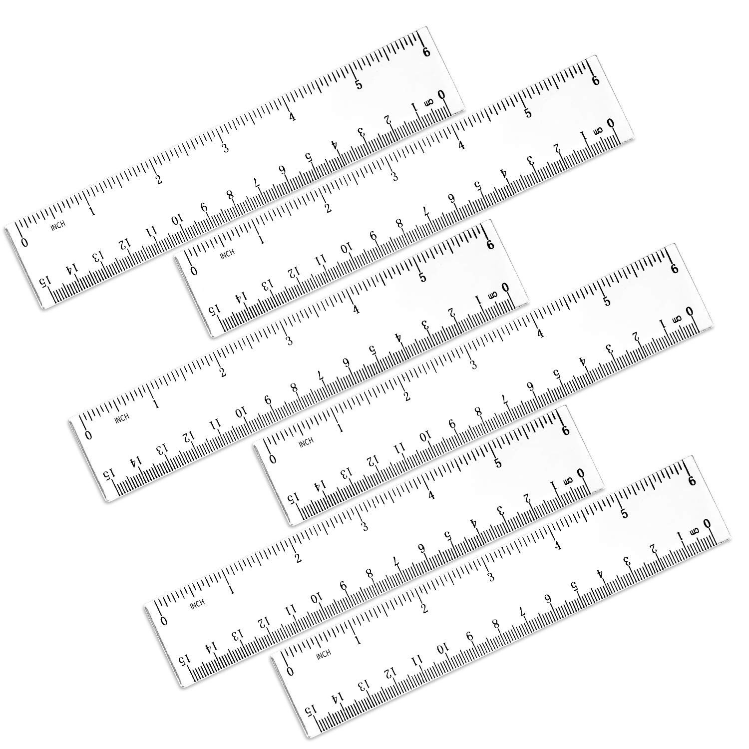 6 Pack 6 Inch Ruler Plastic Ruler Straight Ruler Plastic Measuring Tool Trans…