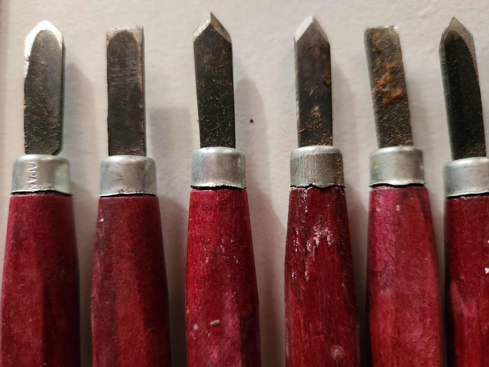 Vtg 6″ WOOD Tools 10 PIECE Alloy Steel Blades CHISEL SET Witherby? Mastercraft?