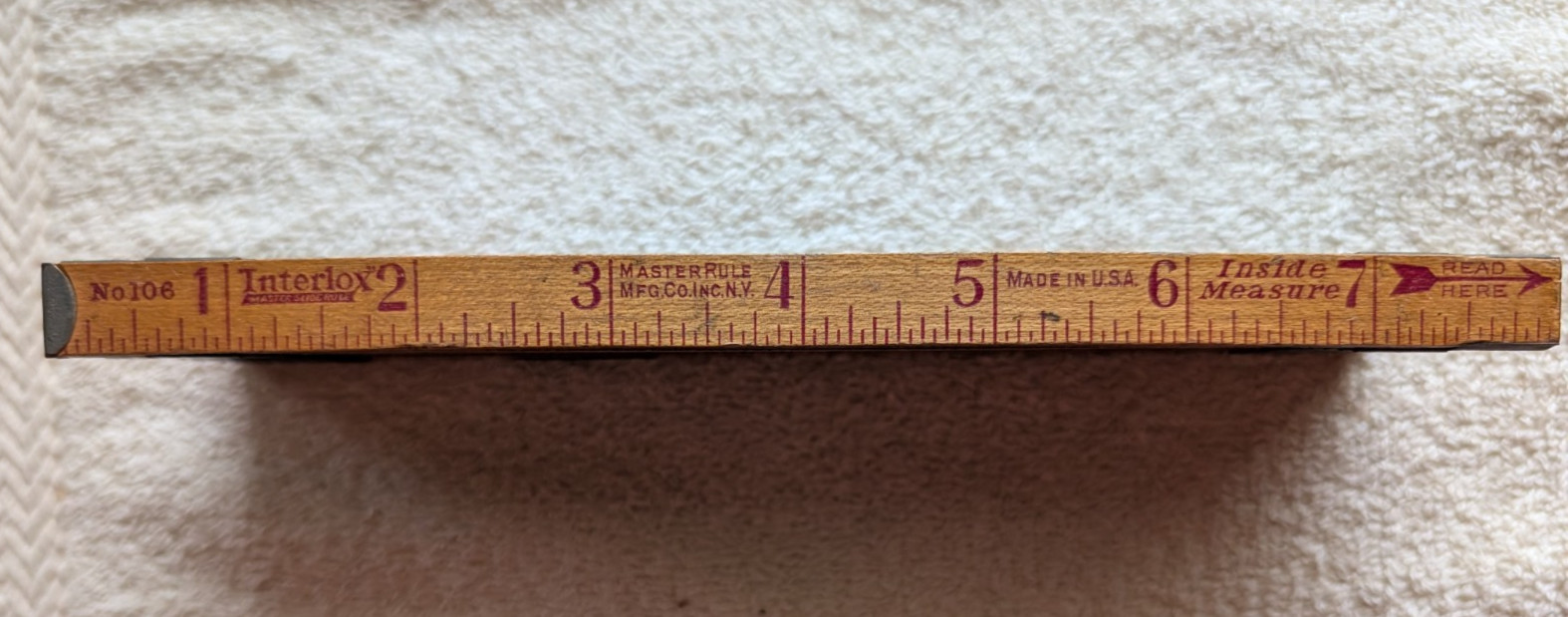 VINTAGE INTERLOX 72″ WOOD SLIDING RULER NO. 106 MASTER RULE MFG. USA