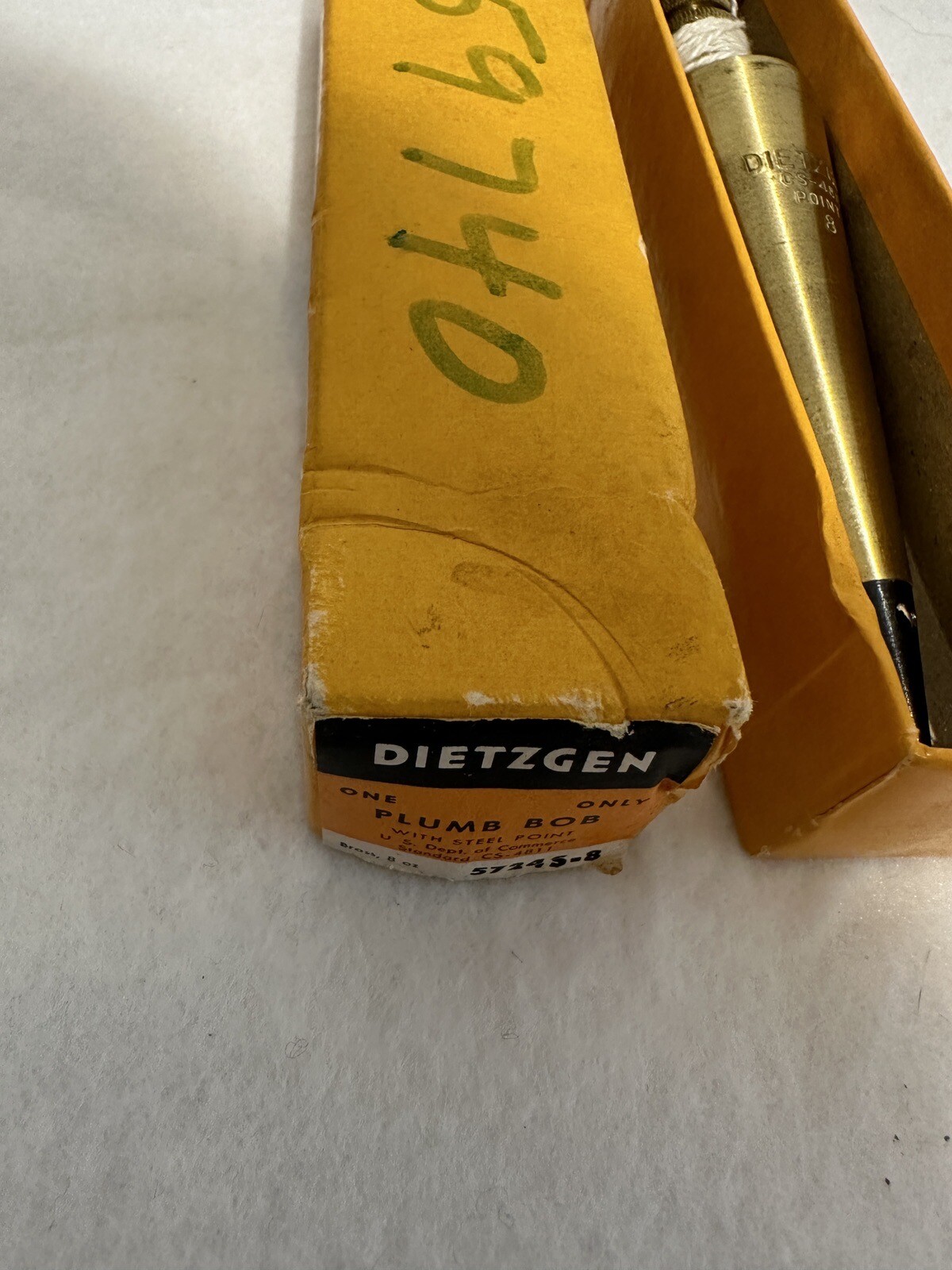 Vintage Brass Dietzgen Plumb Bob CS 4811 w Box 5 1/4 in Long 8 ozs Steel Point