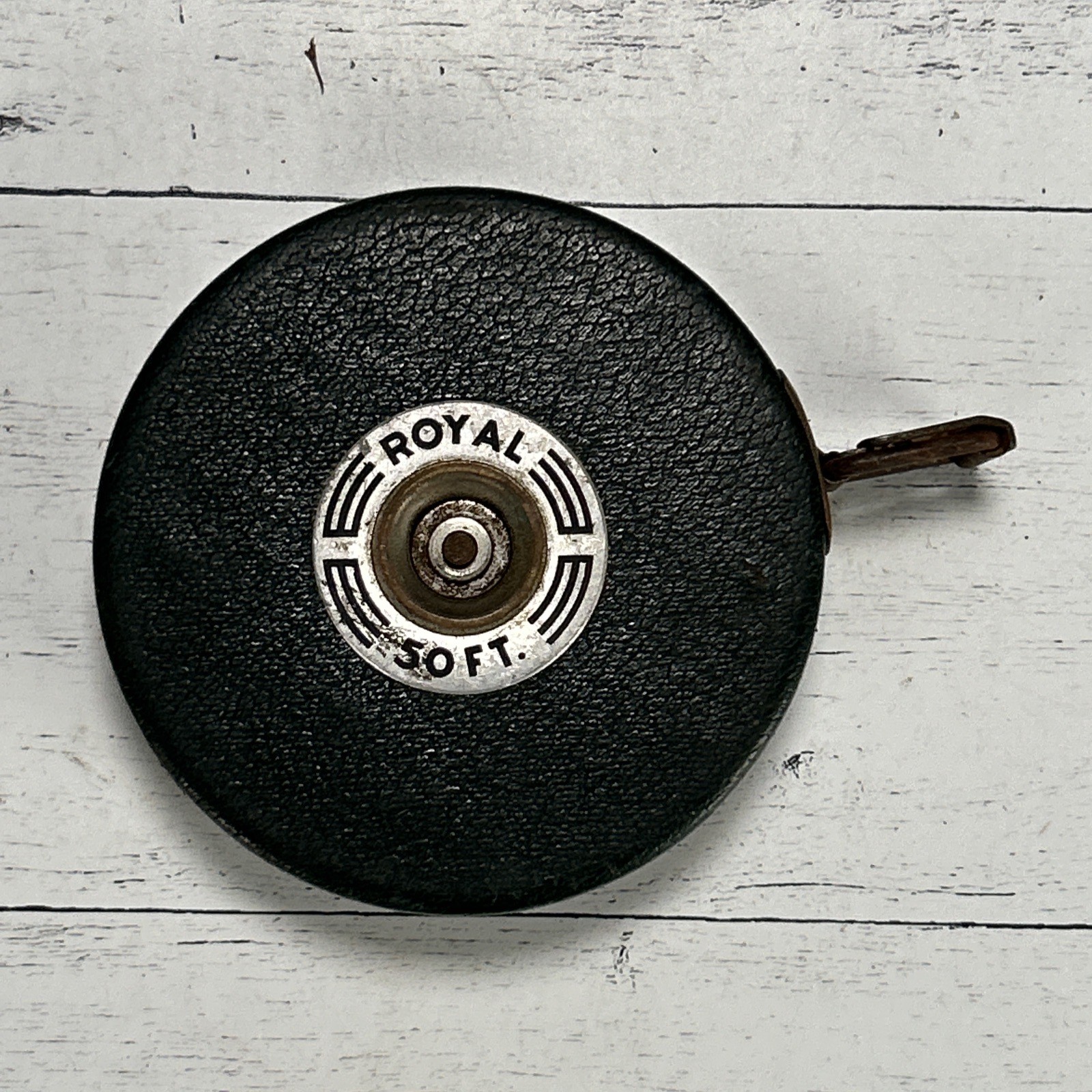Vintage Lufkin Royal 50′ Tape Measure Ni Clad Soft Tape Saginaw MI 1940s-1950s