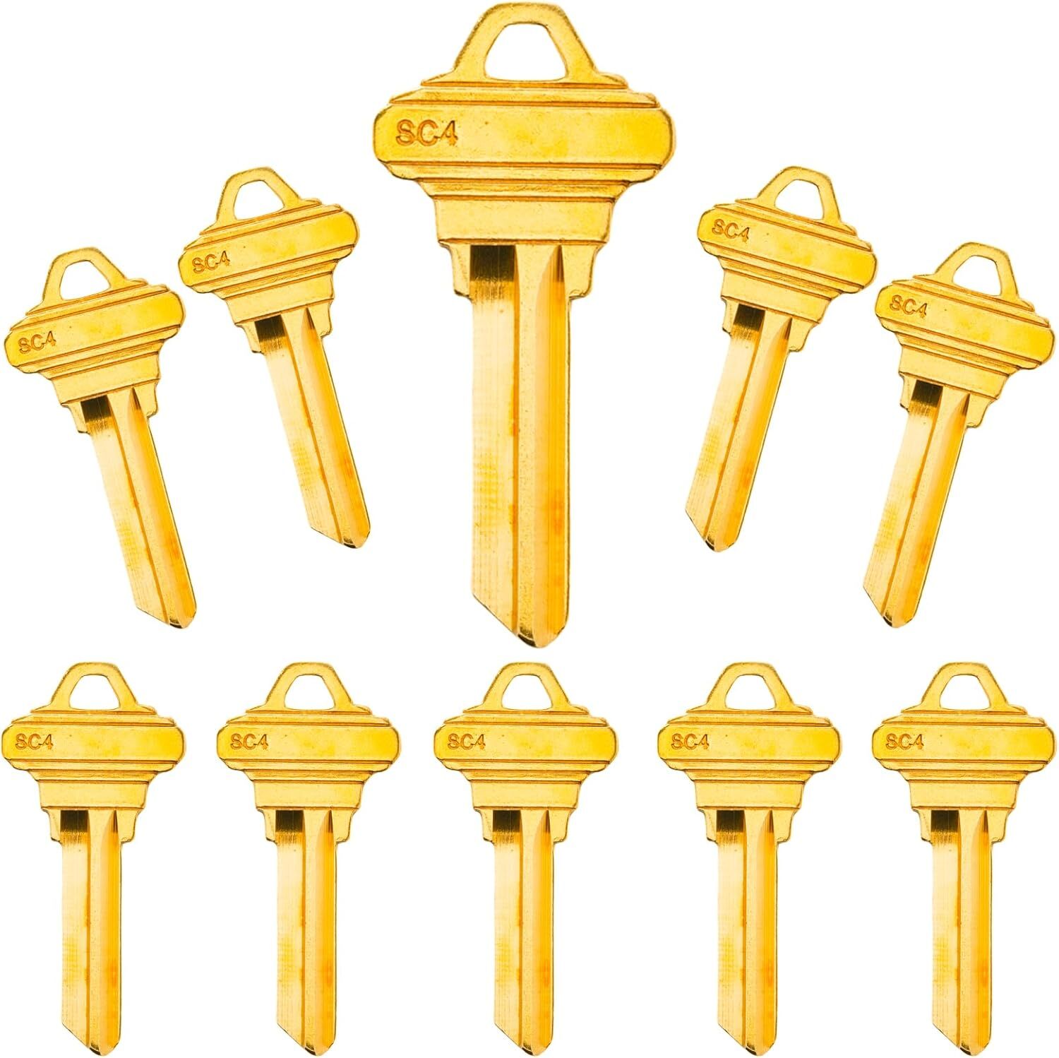 10PCS Brass Finish Uncut Key Blanks, SC4 (6SH1) Blank Keys, SC4 Key Blanks 6 Pin
