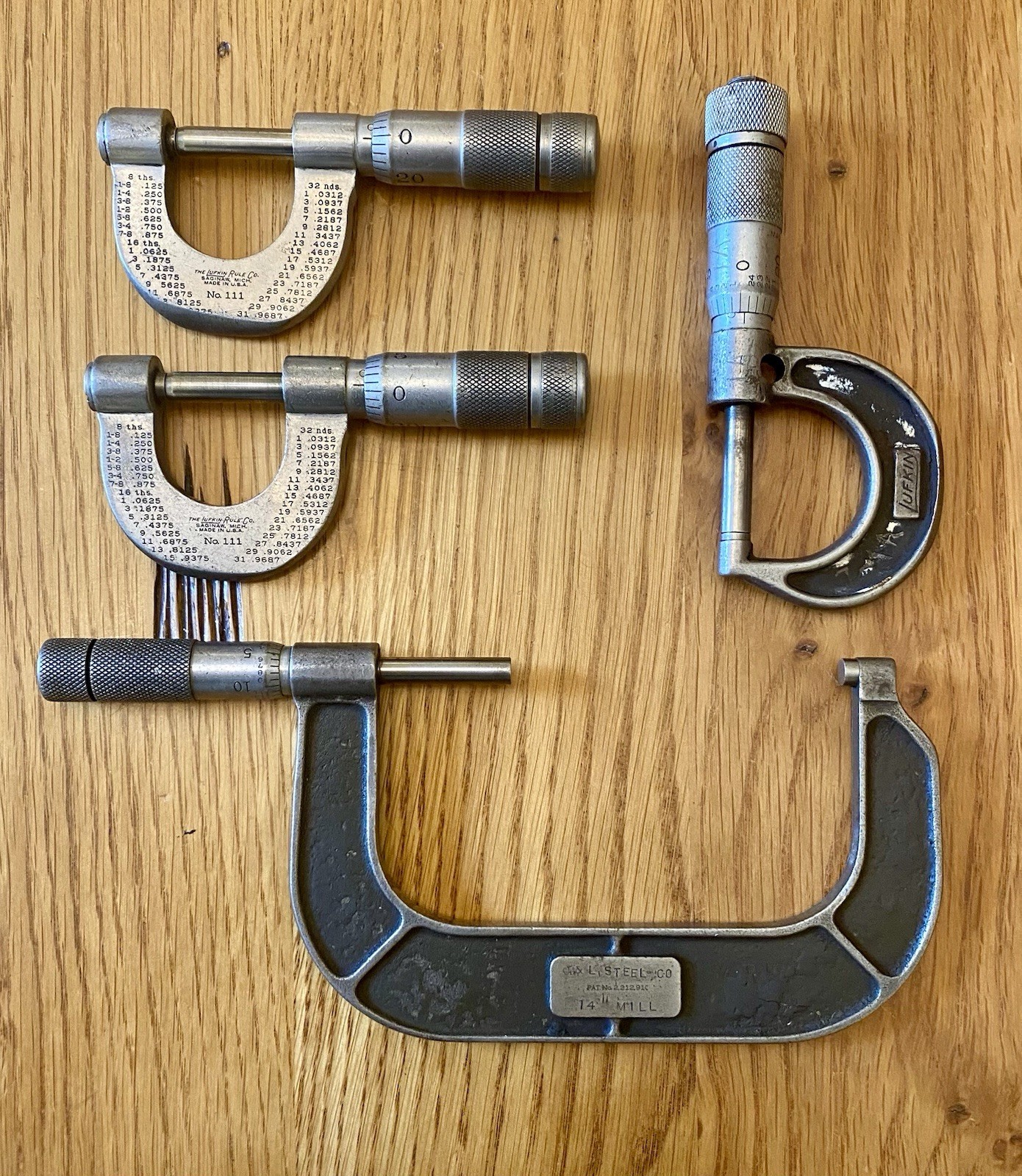Vintage Lot (4) Lufkin Micrometers Various Sizes ~ J&L Steel 14” Mill Aliquippa
