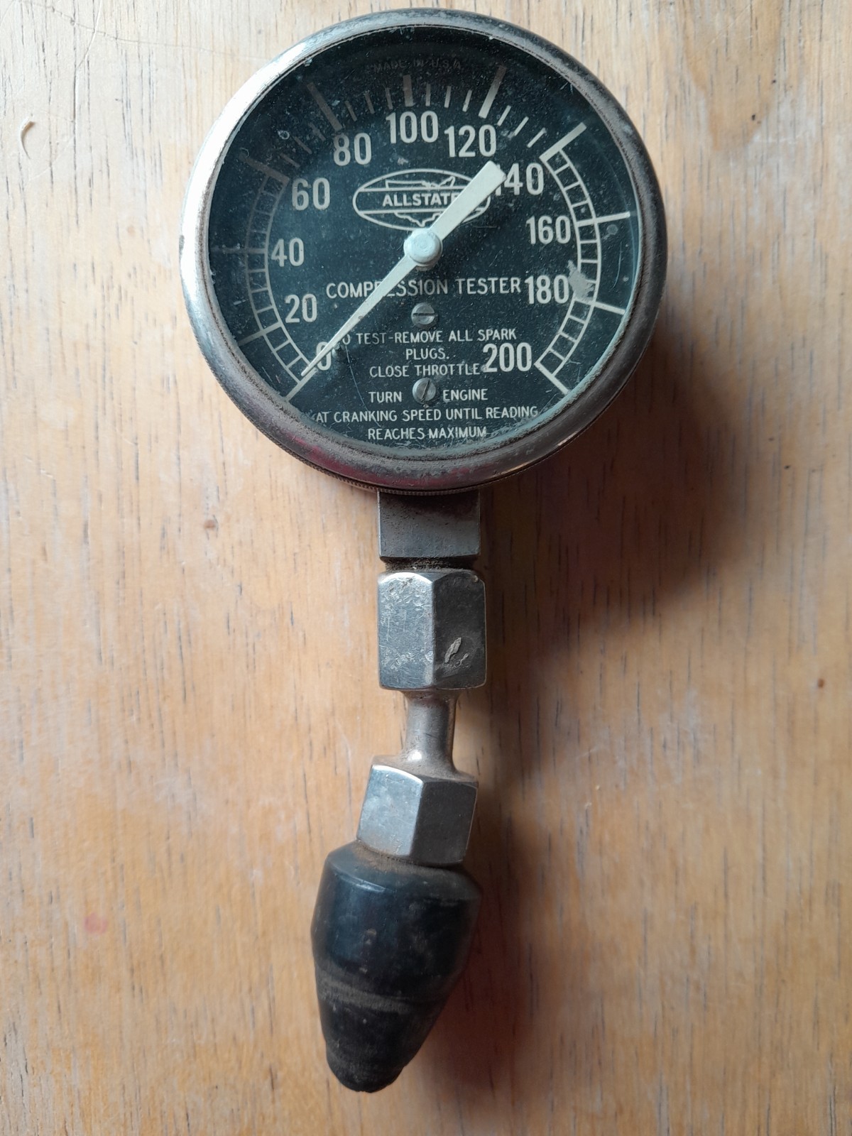 Vintage Allstate Compression Tester Analog Meter Gauge 0-200 PSI Made In USA