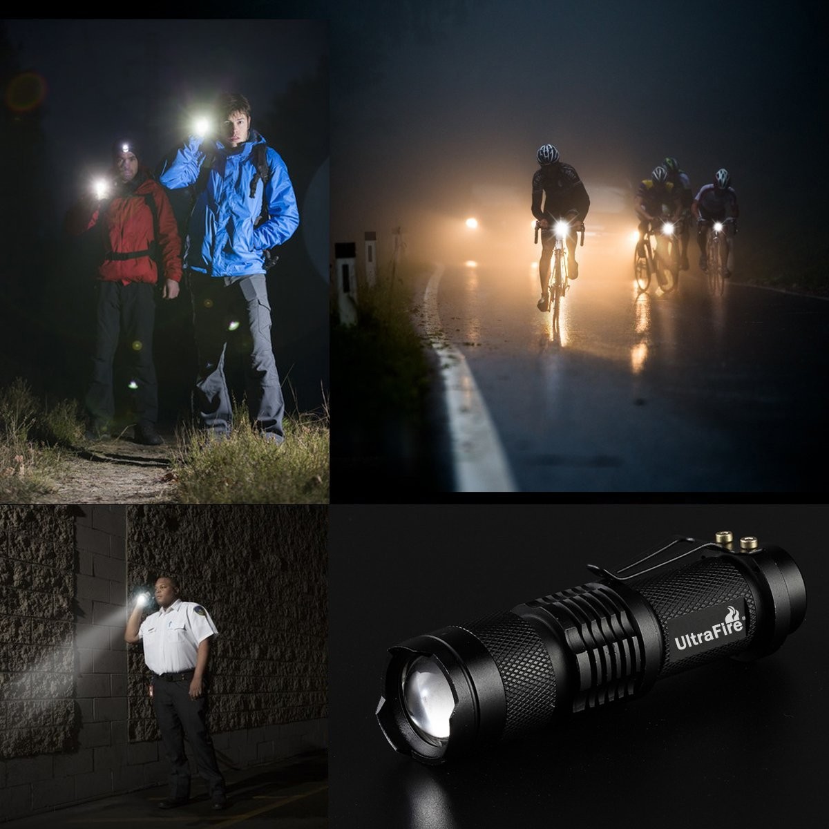 ULTRAFIRE 3 Pack Mini Flashlights Focus Adjustable SK68 Single Mini, Black