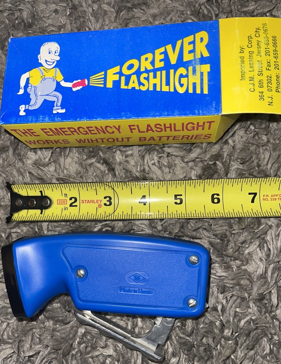 Vintage Forever Flashlight With Box, Collectable Gadget, Hand powered, Rare Blue