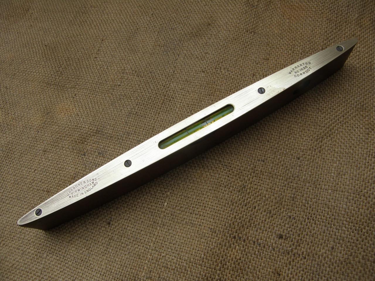VINTAGE WOOD & BRASS 12″ LEVEL BY JOHN RABONE BIRMINGHAM ENGLAND.