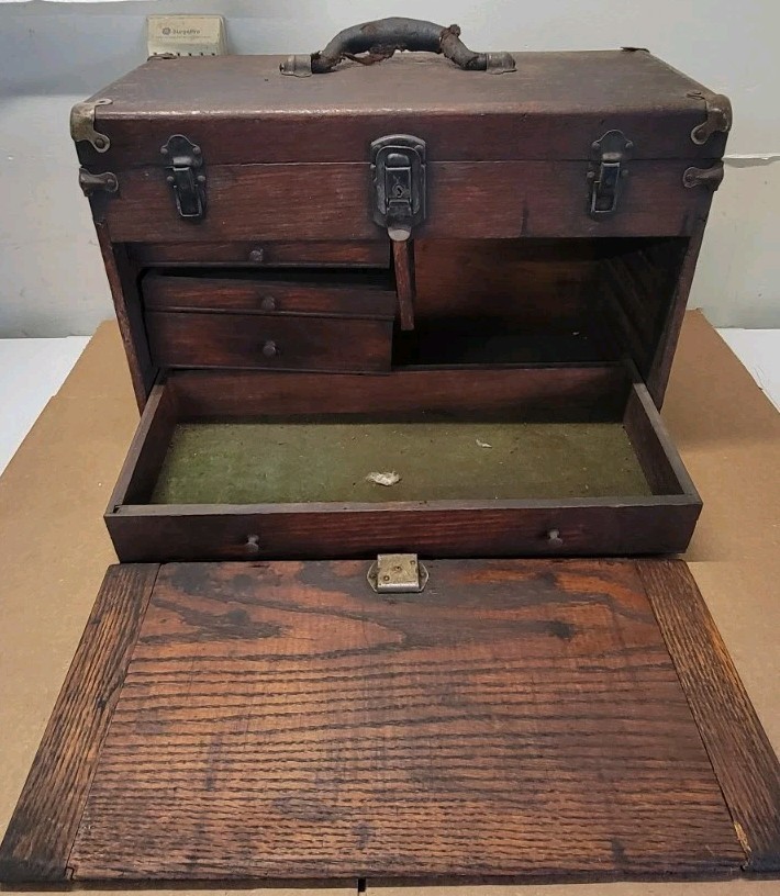 Vintage George Scherr Co. 7 Drawers Oak Wood Machinist Chest Box Tool Box Chest