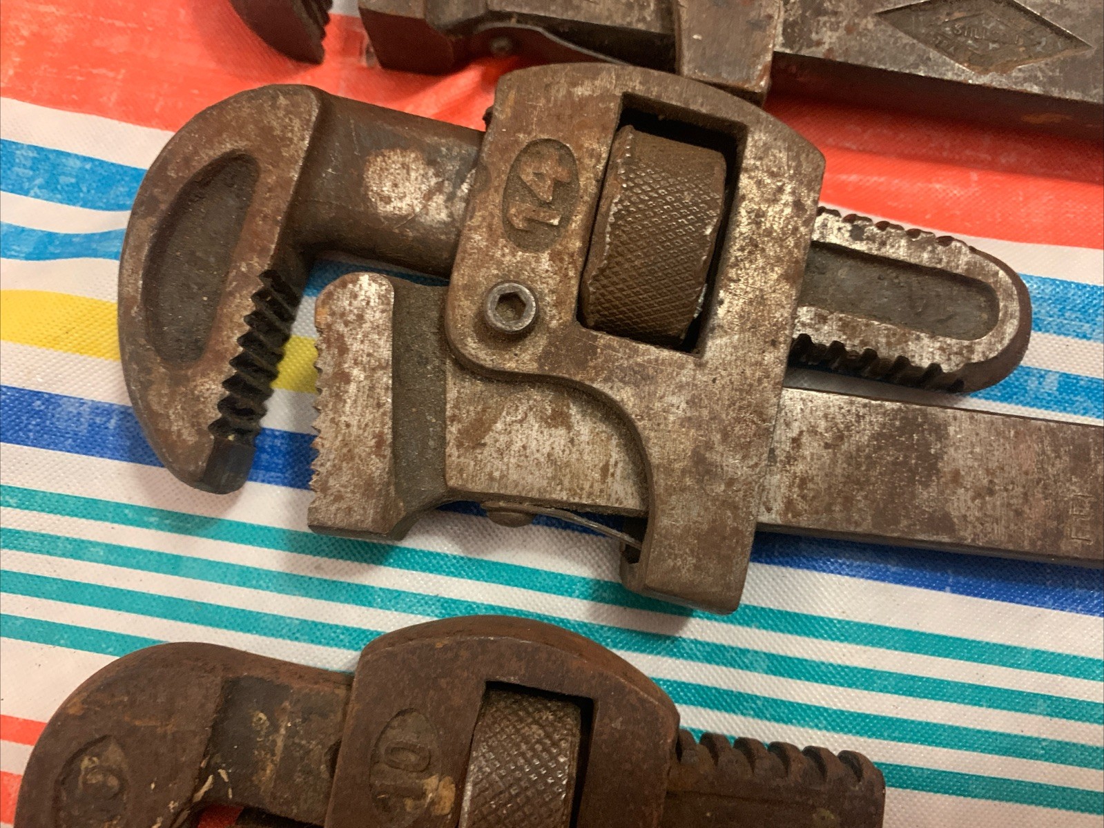 Lot Of 3 Vintage Pipe Wrenches Stillson 10 & 14 USA And DKOP 14 Made In Germany