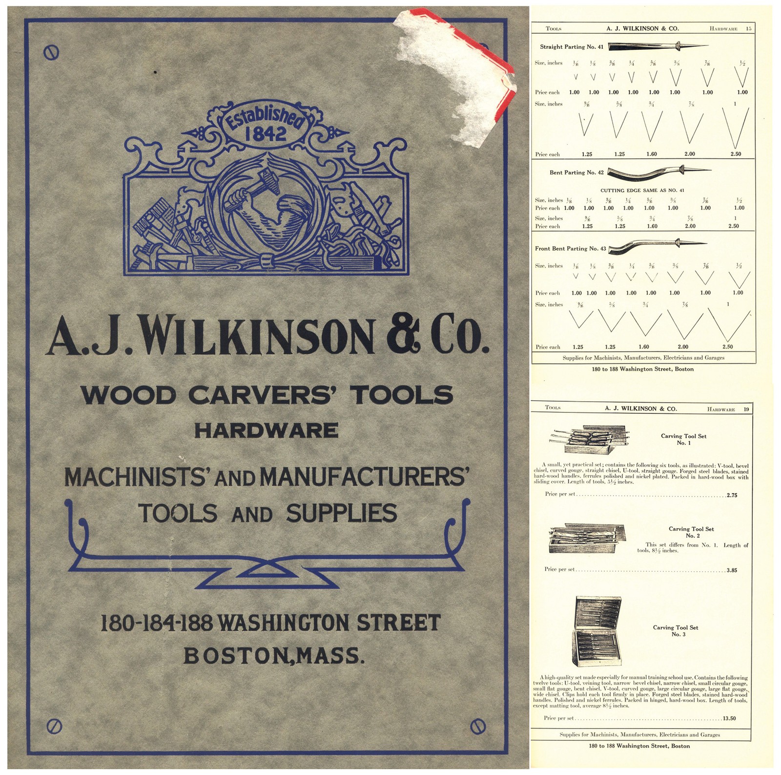 A.J. Wilkinson & Co., Boston – 1929 Wood Carver’s Tools Catalog – 20 Pages