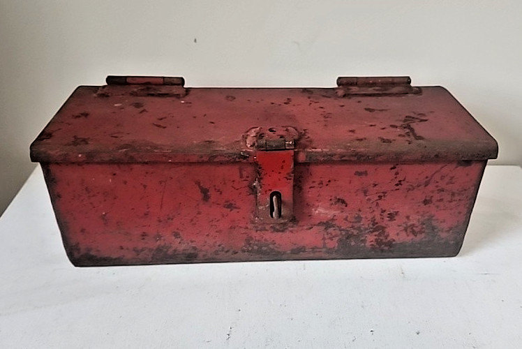 Vintage Red Heavy Guage Metal Storage Box Handmade Distressed Primitive Rustic