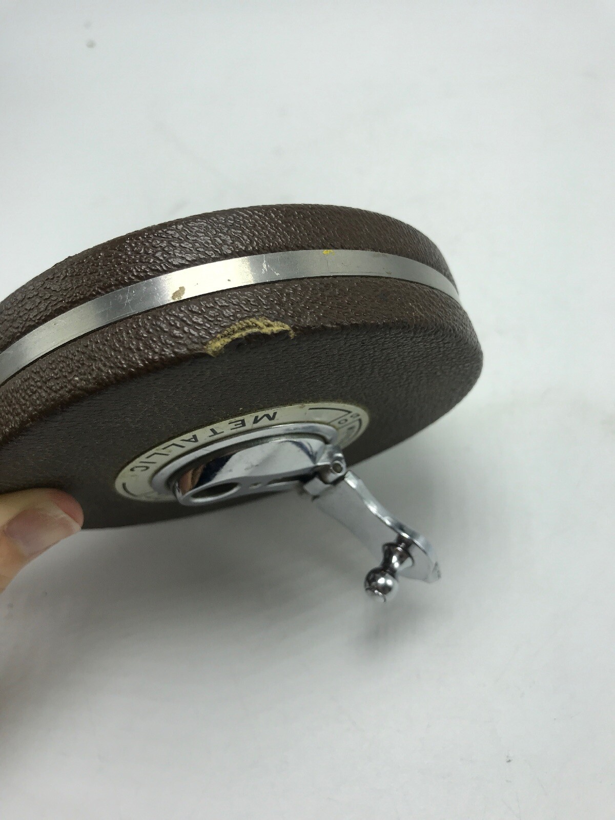 The Lufkin Rule Co. Metallic Woven 50 Ft Brown Tape Measure Saginaw Mich USA Vtg