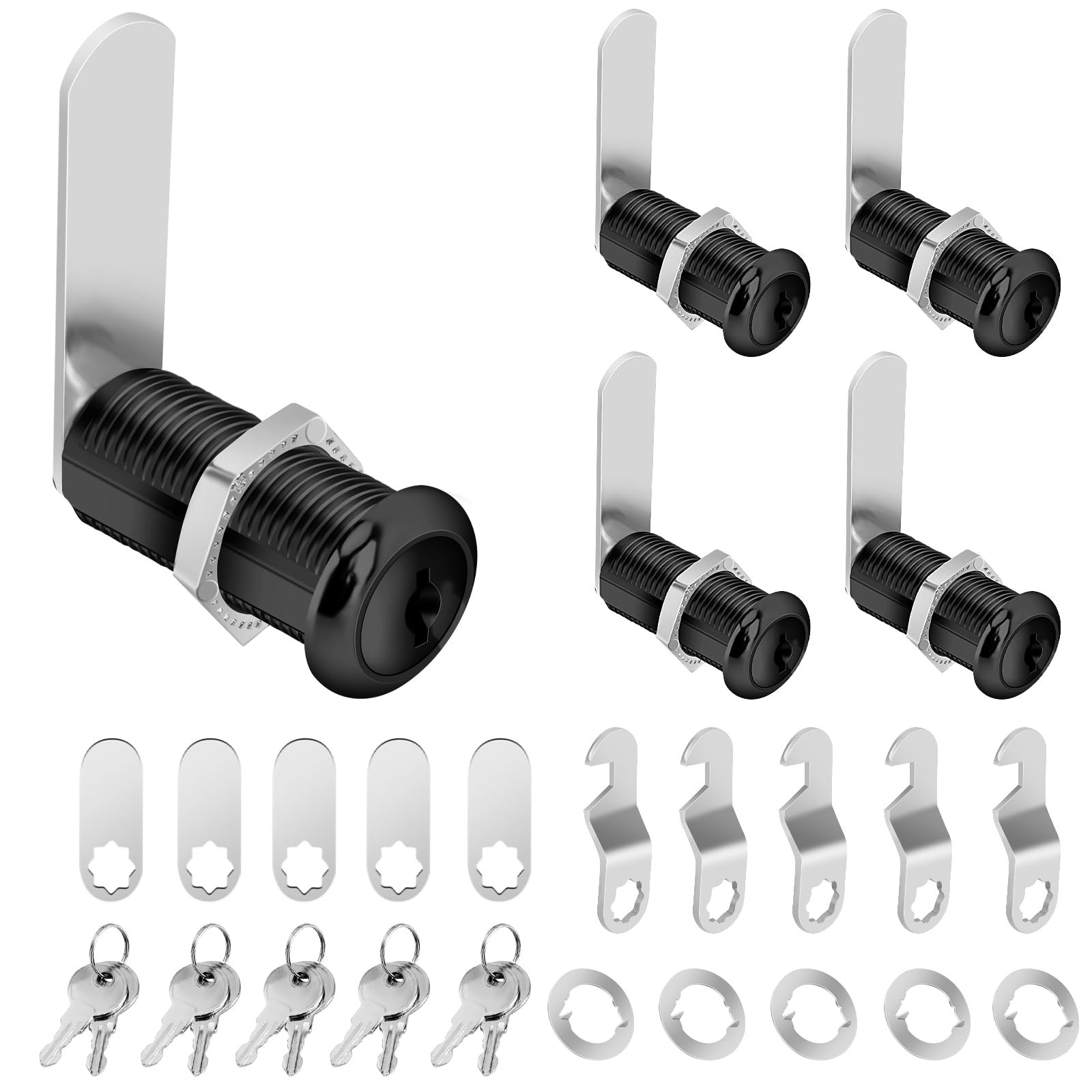 Pertinel 1-1/2 Inch Cabinet Cam Lock Set – 5Pcs Black 5Pcs,
