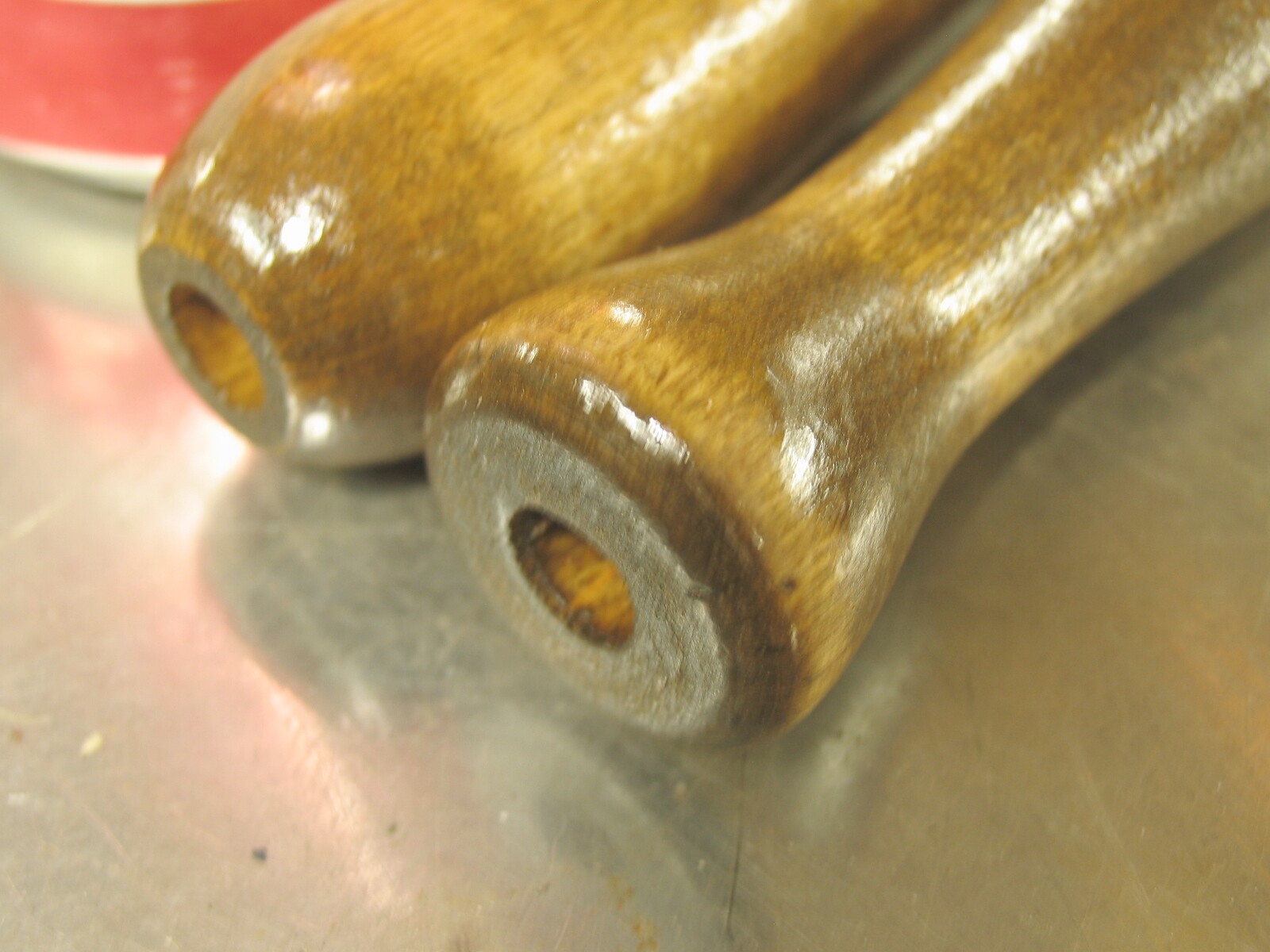 2 Vintage Walnut Wood Handles 5″ long X 3/8″ bore (1-1/4″ largest Dia. )
