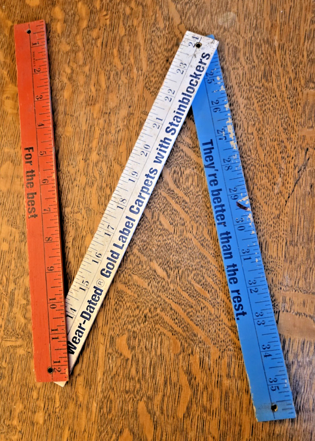 Vintage Orman’s Advertising 3-Part Folding Yard Stick Red Blue White Panels