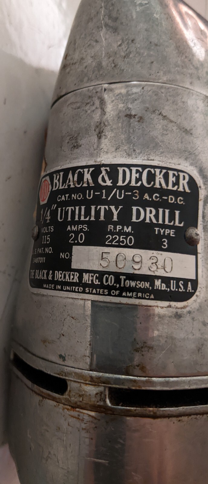 Black & Decker CAT.No. U-1/U-3 Vintage Portable Universal Electric Utility Drill