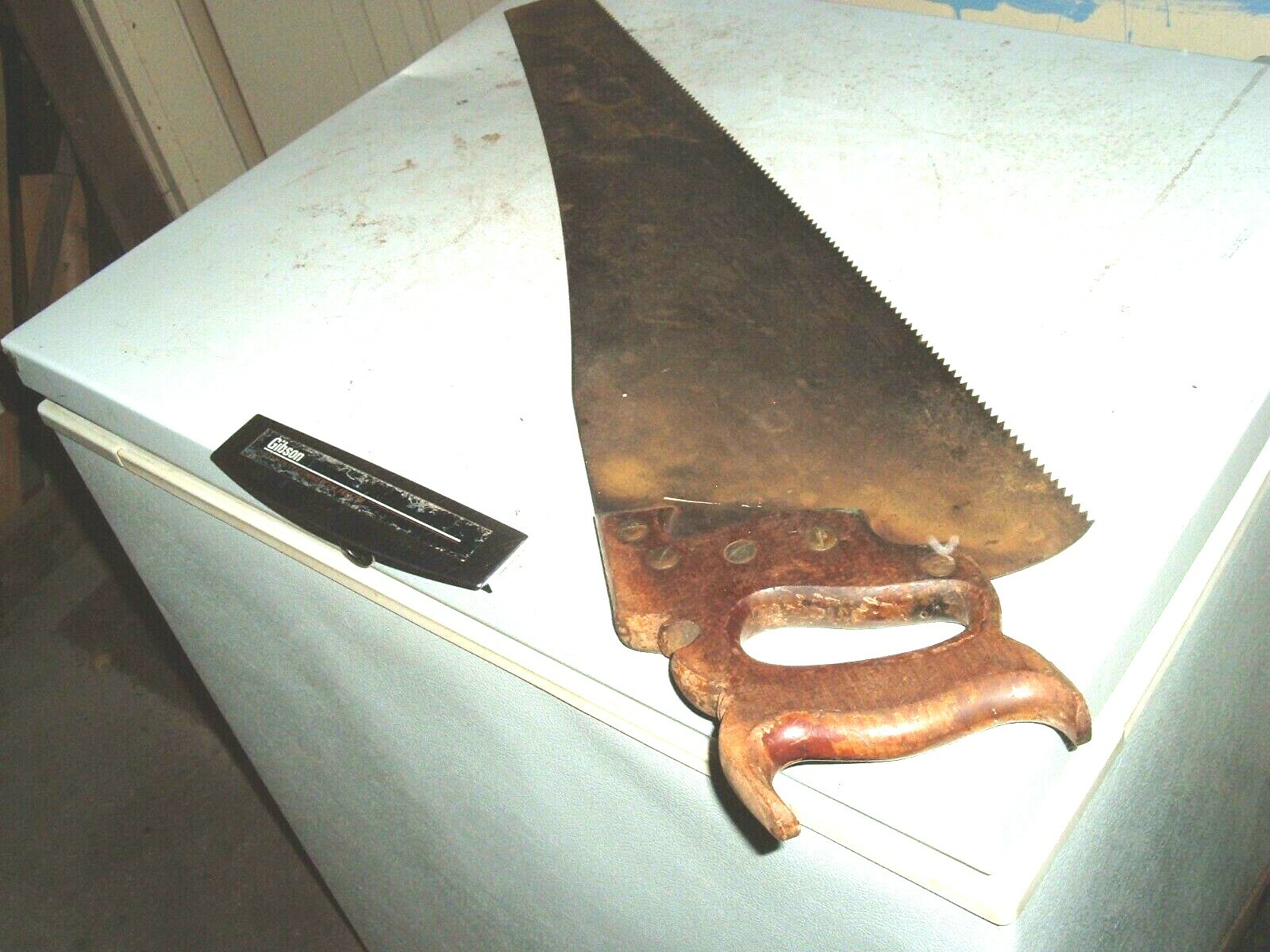 rare hand saw Farwell, Ozmun, Kirk Co 1800s st paul minn gilt edge wheat handle