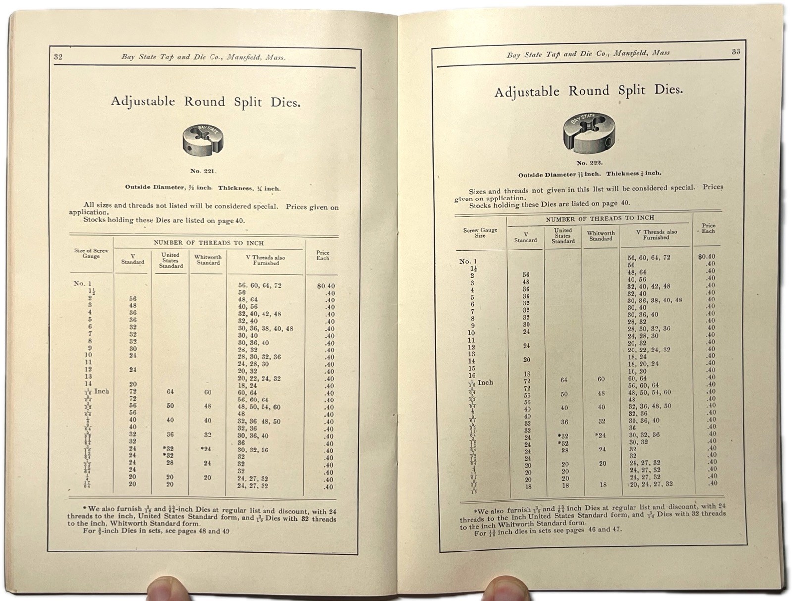 1910 BAY STATE TAP DIE CO. CATALOG TAPS DIES SCREW PLATES MANSFIELD MA USA RARE
